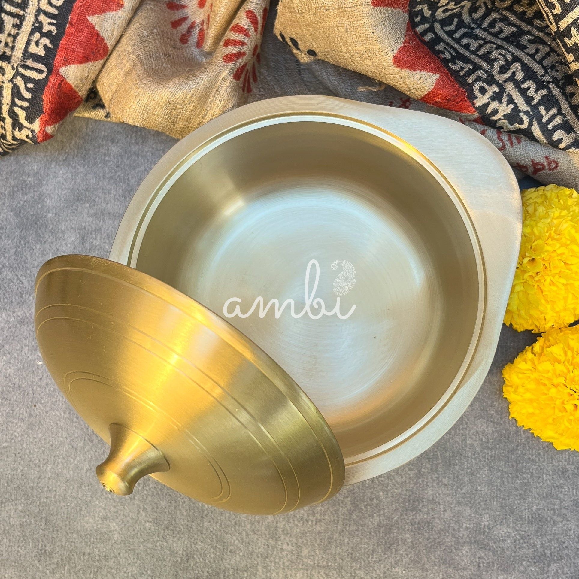 Ambi 100% Pure Lead-Free Kansa Serving Handi with Dome Lid  –  Medium Size