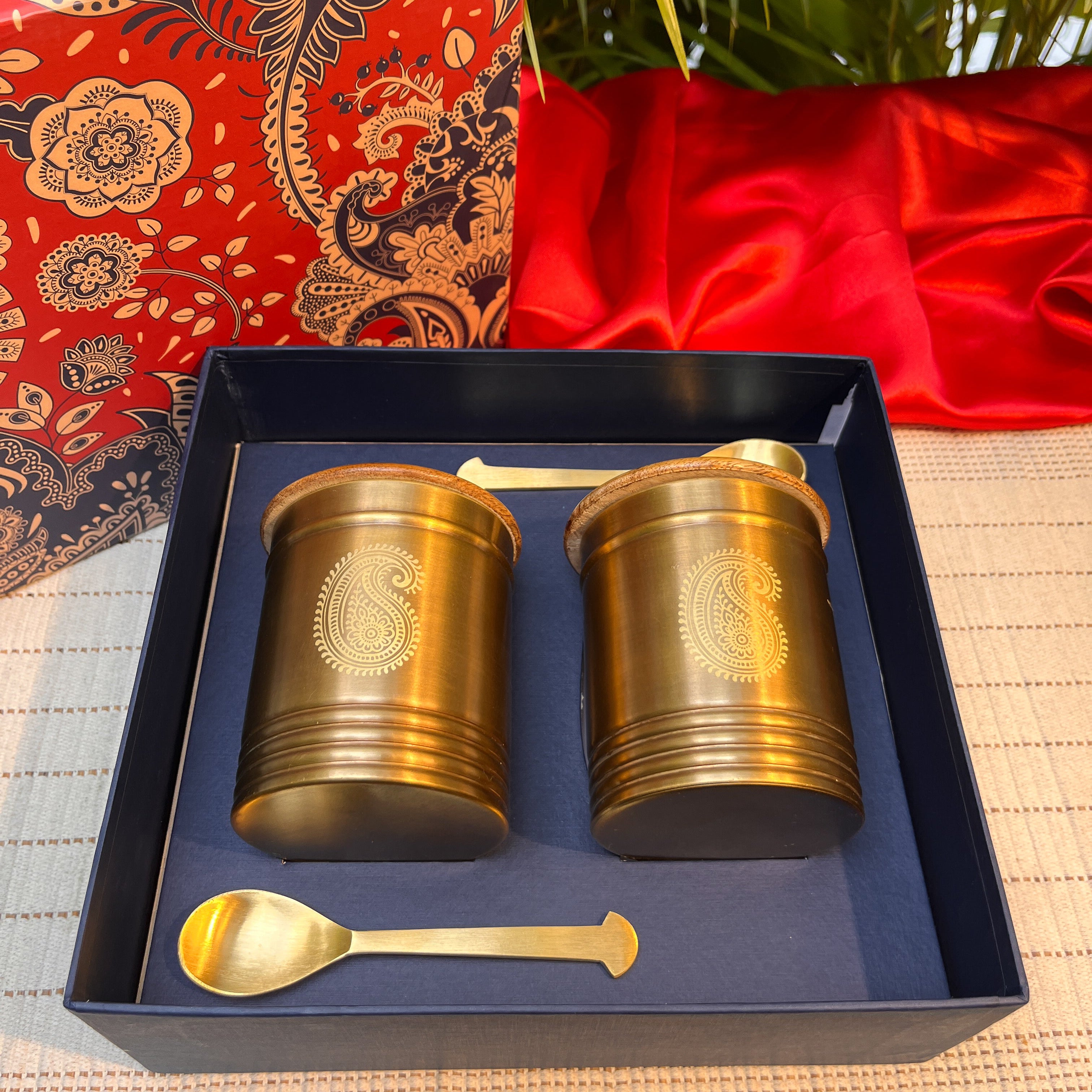 Ambi Gift Box I Pure Brass Storage Box with Scoop Set of 2
