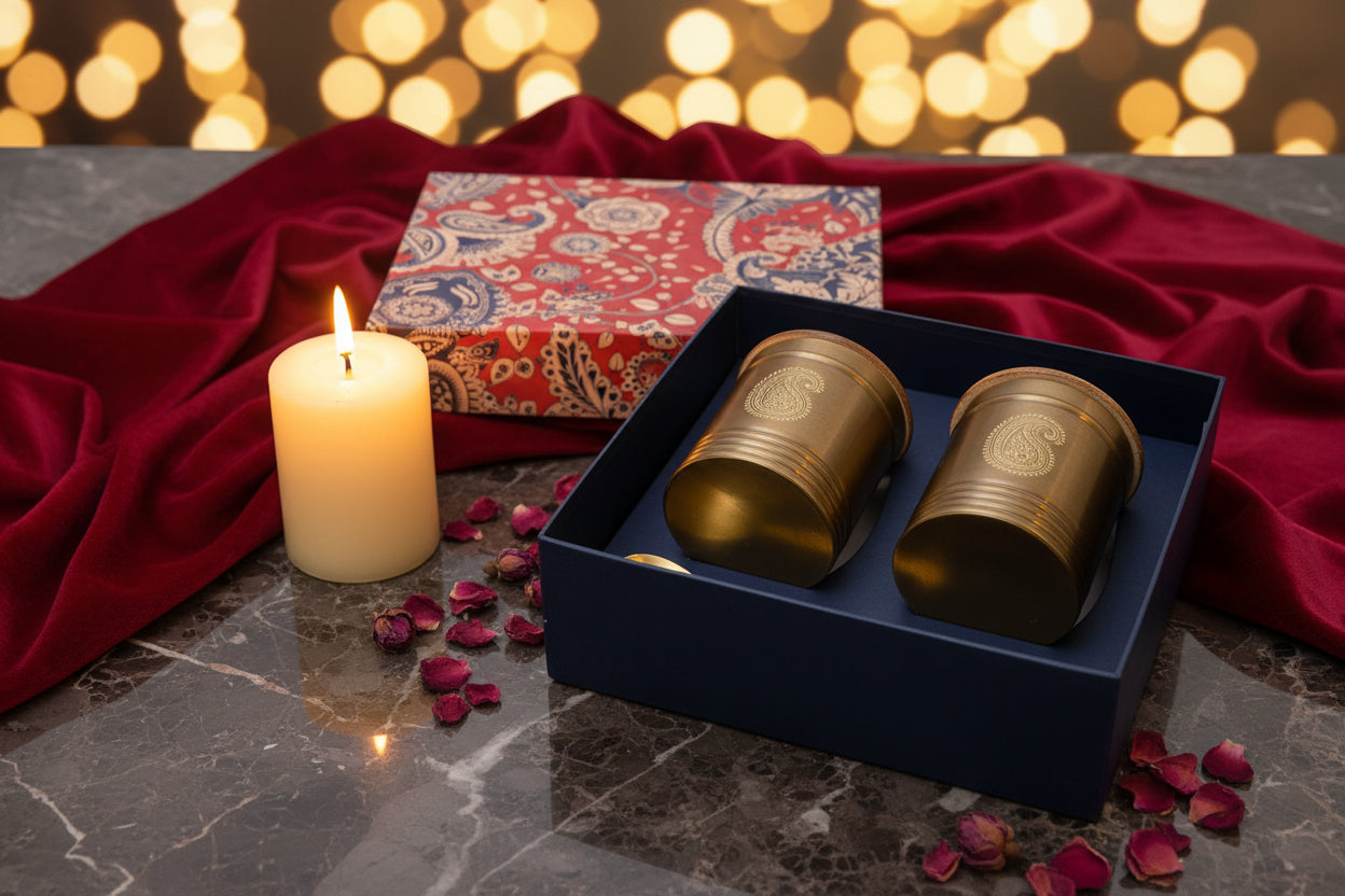 Ambi Gift Box I Pure Brass Storage Box with Scoop Set of 2