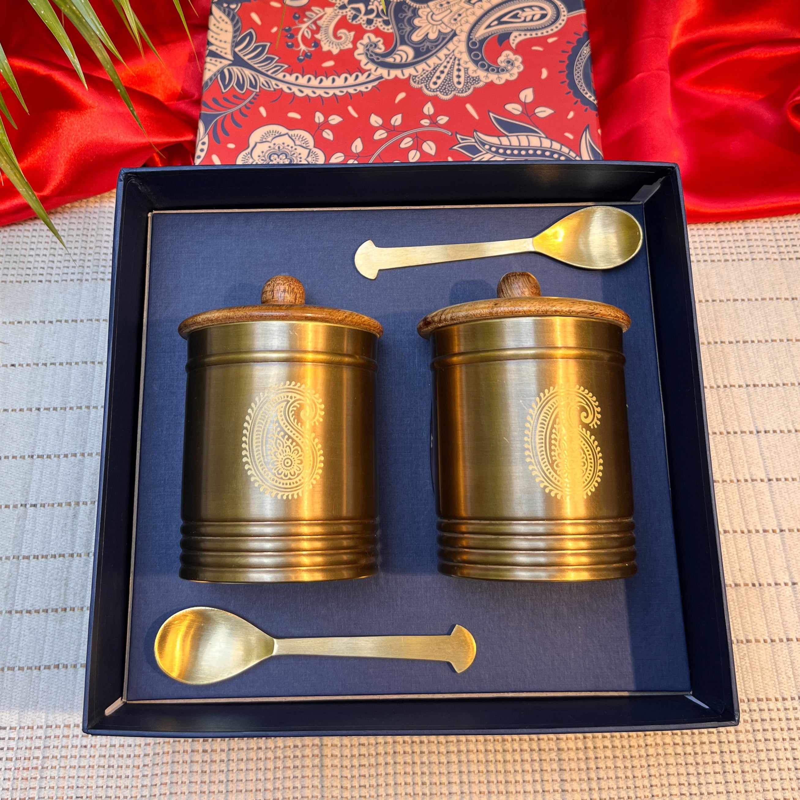 Ambi Gift Box I Pure Brass Storage Box with Scoop Set of 2