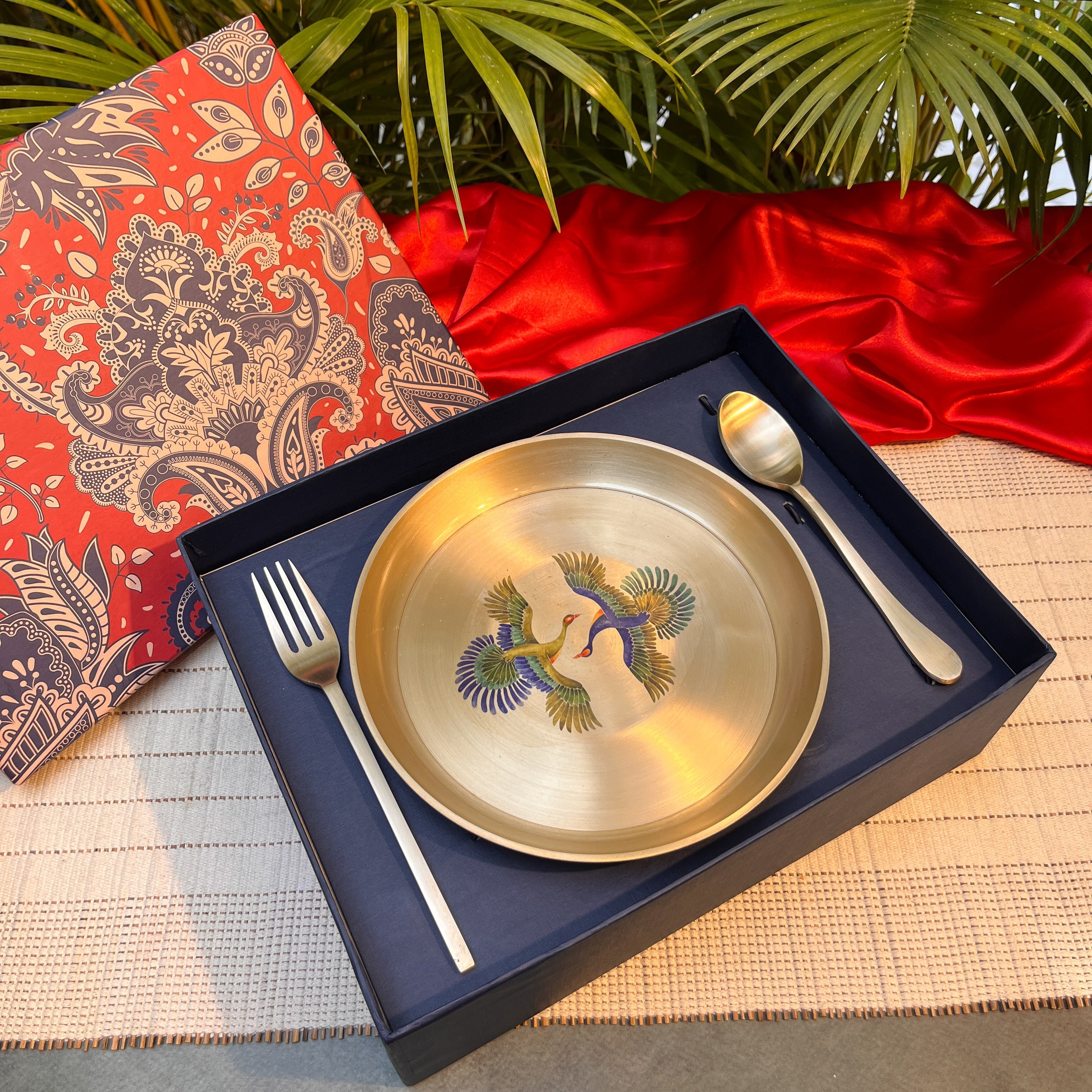 Ambi Kansa Plate with Pattachitra Peacock Motif – Premium Gift Box Set