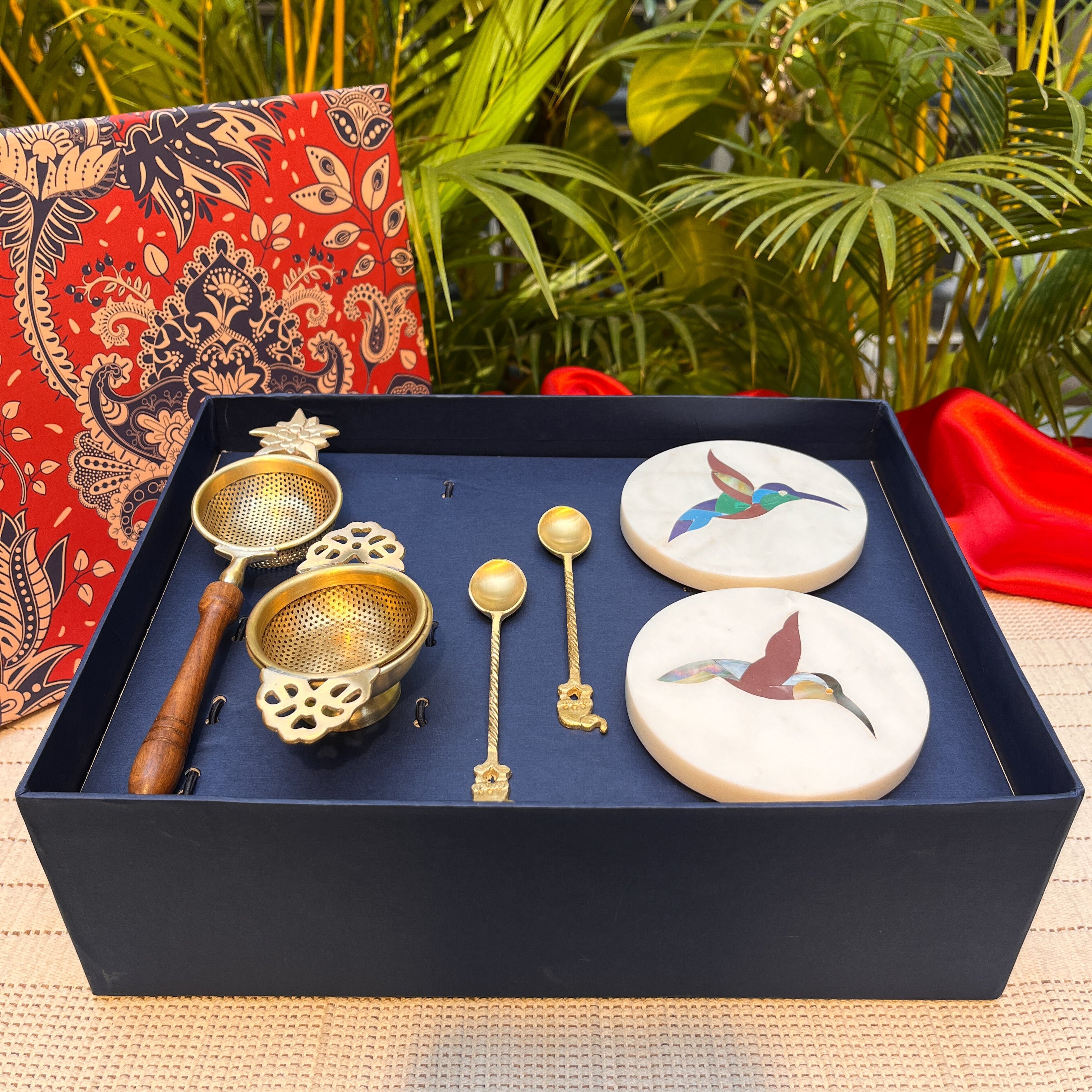 Ambi Luxury Brass Tea Set Gift Box — Handcrafted Tea Service for Gifting