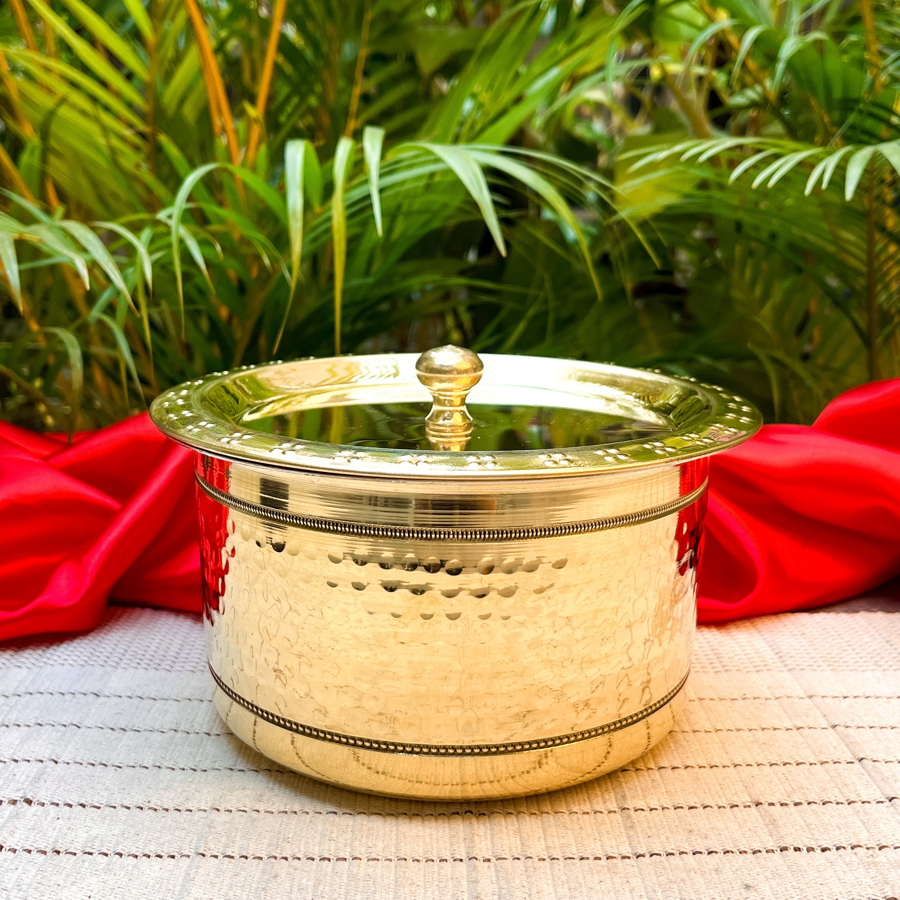 Ambi Home Pure Brass Small Hammered Pateela with Lid | 1L Traditional Indian Cooking Pot