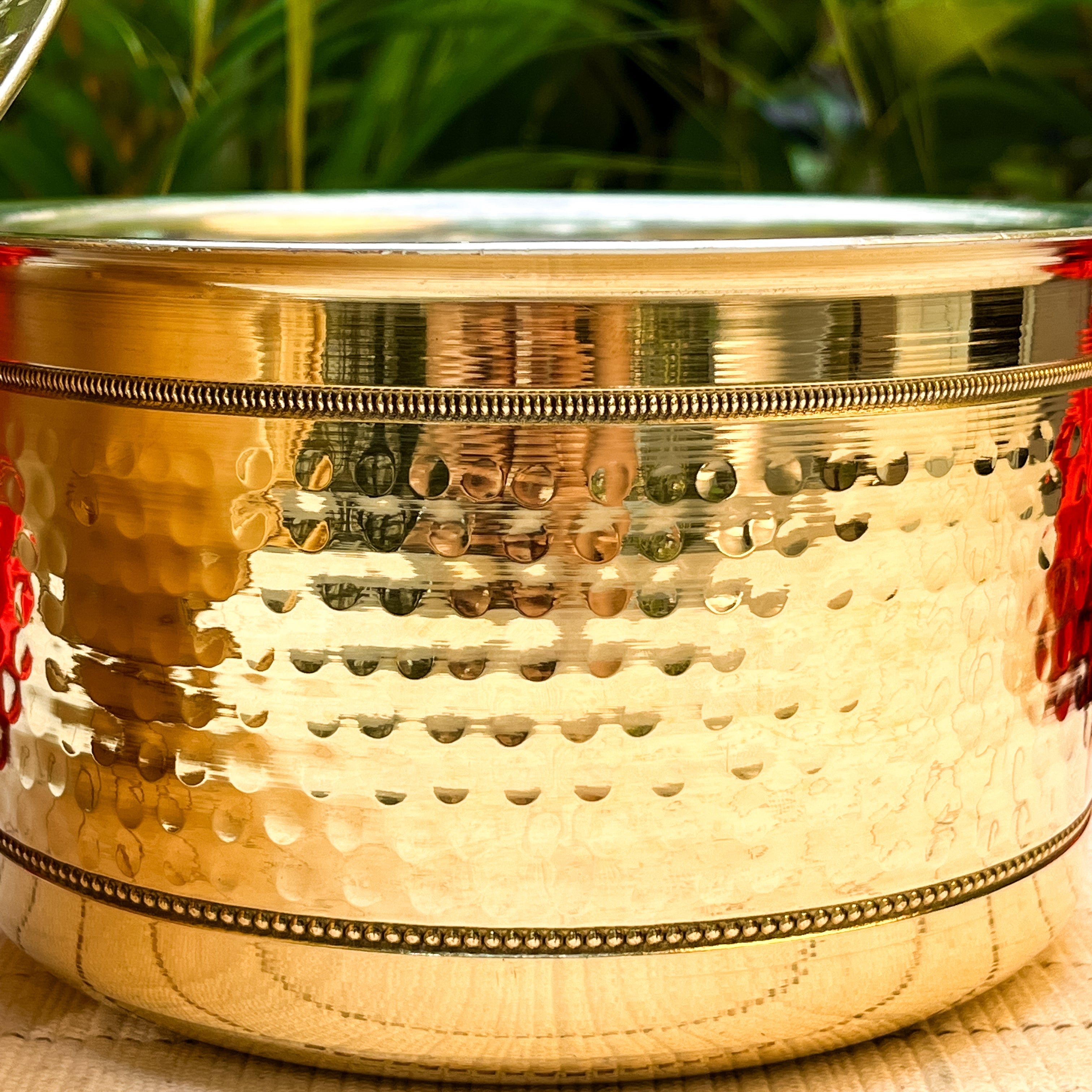 Ambi Home Pure Brass Small Hammered Pateela with Lid | 1L Traditional Indian Cooking Pot