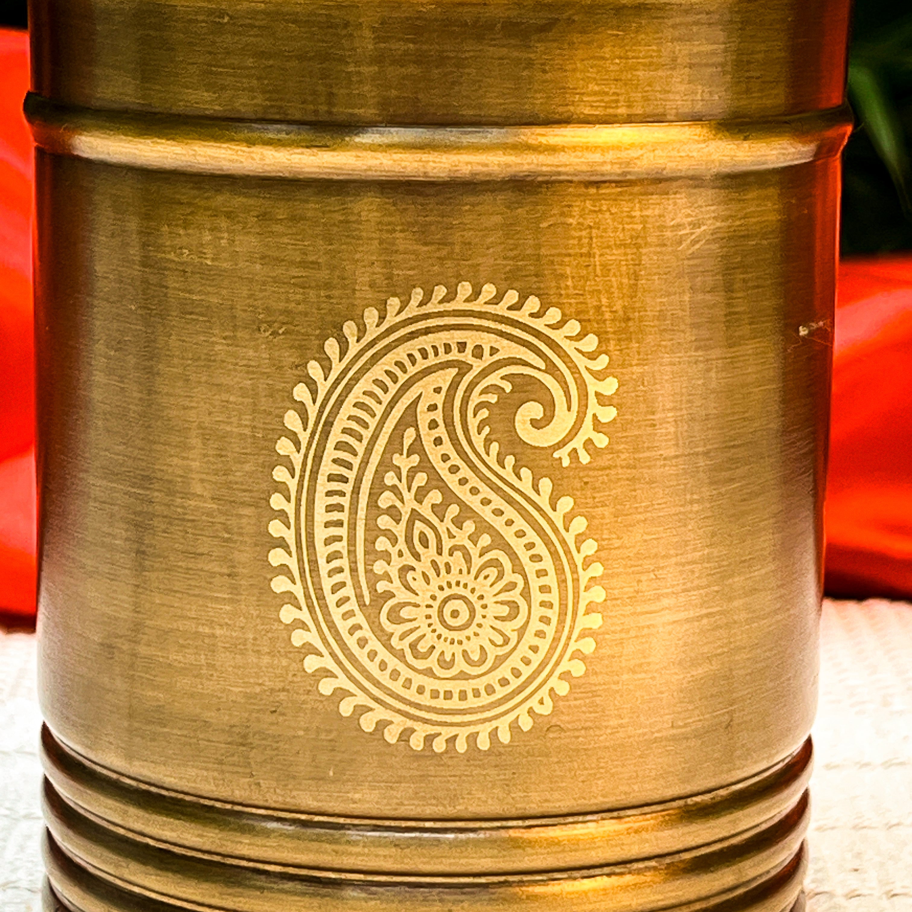 Ambi Handcrafted Brass Storage Box with Wooden Lid – Small | Paisley Design