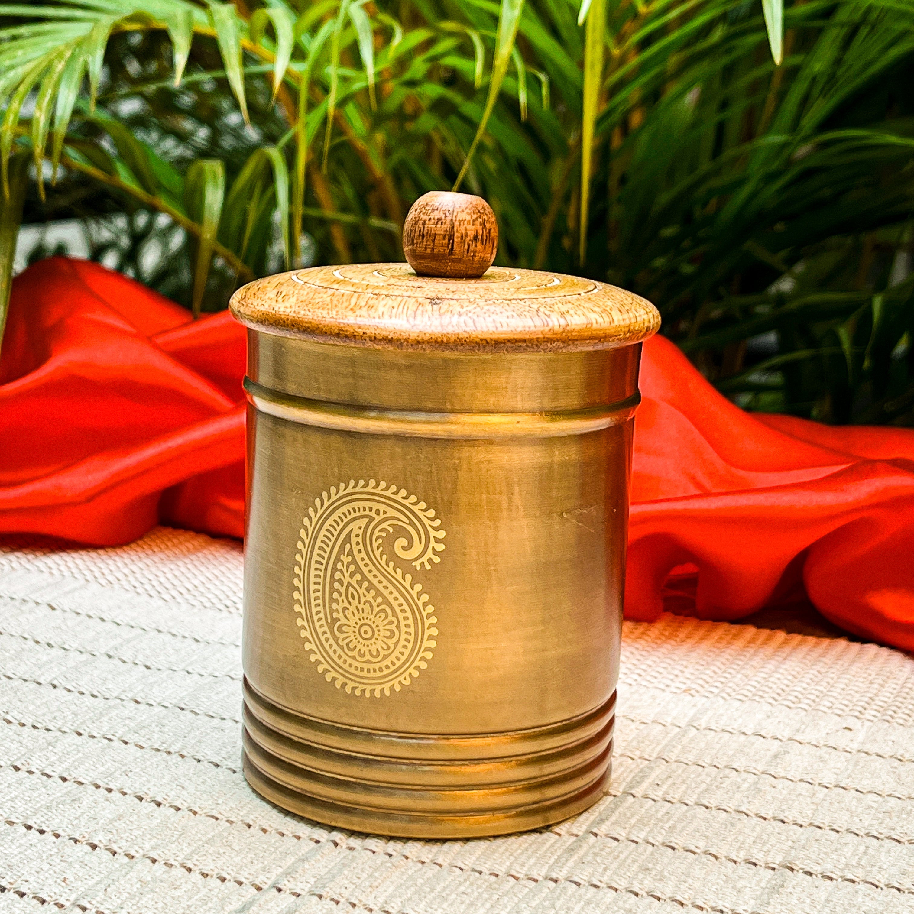 Ambi Handcrafted Brass Storage Box with Wooden Lid – Small | Paisley Design