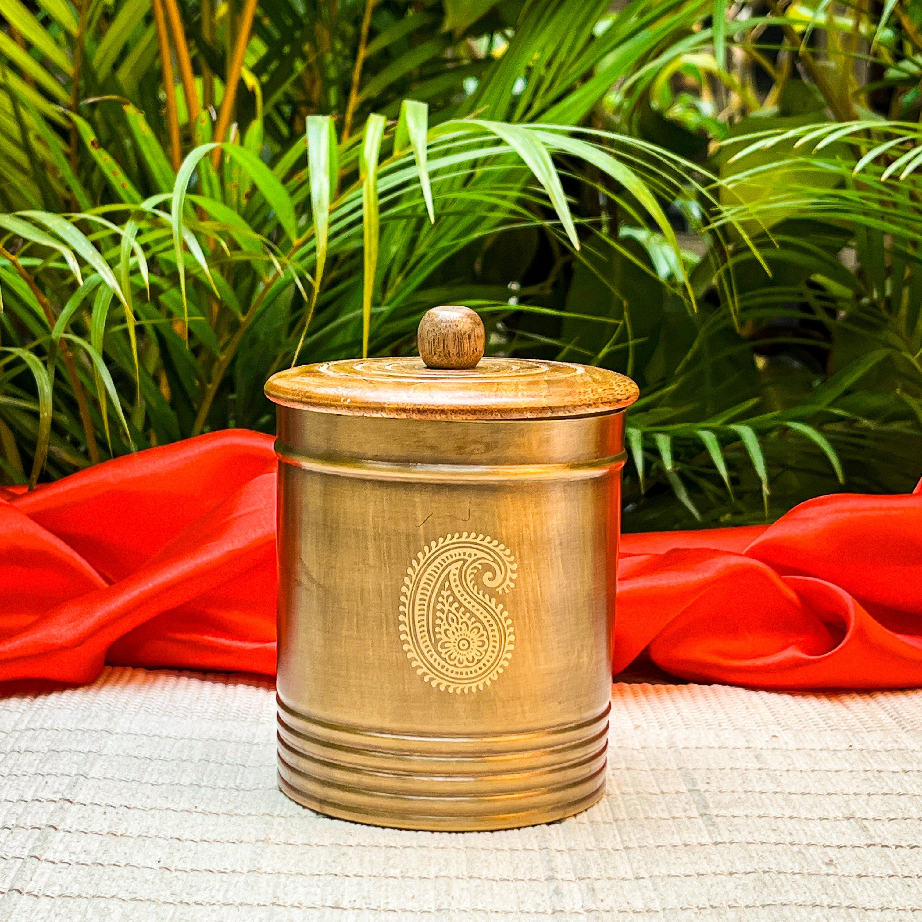Ambi Brass Storage Box with Wooden Lid – Medium | Paisley Design