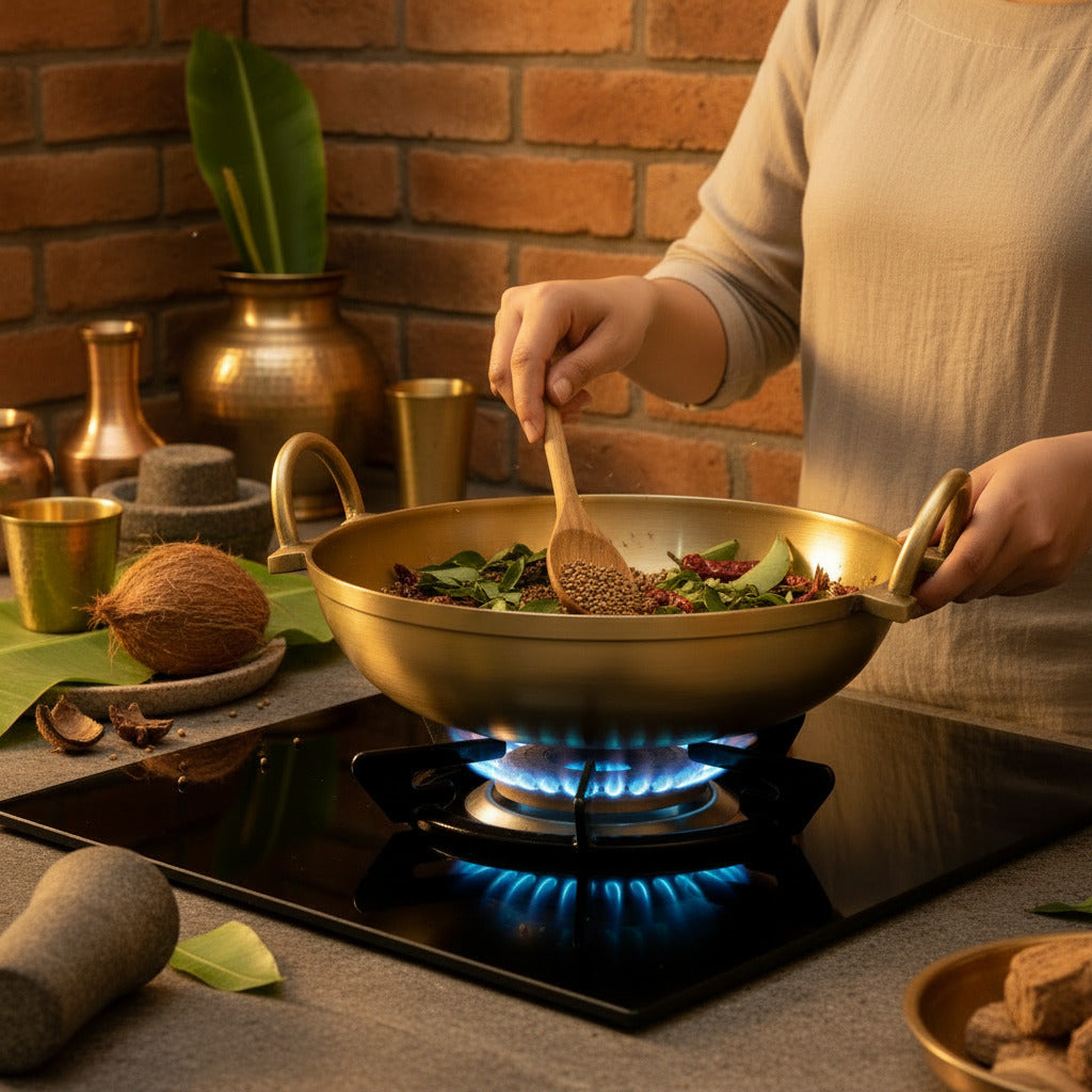 Ambi Home Pure Kansa Heavy Kadhai – Traditional South Indian Bronze Cookware