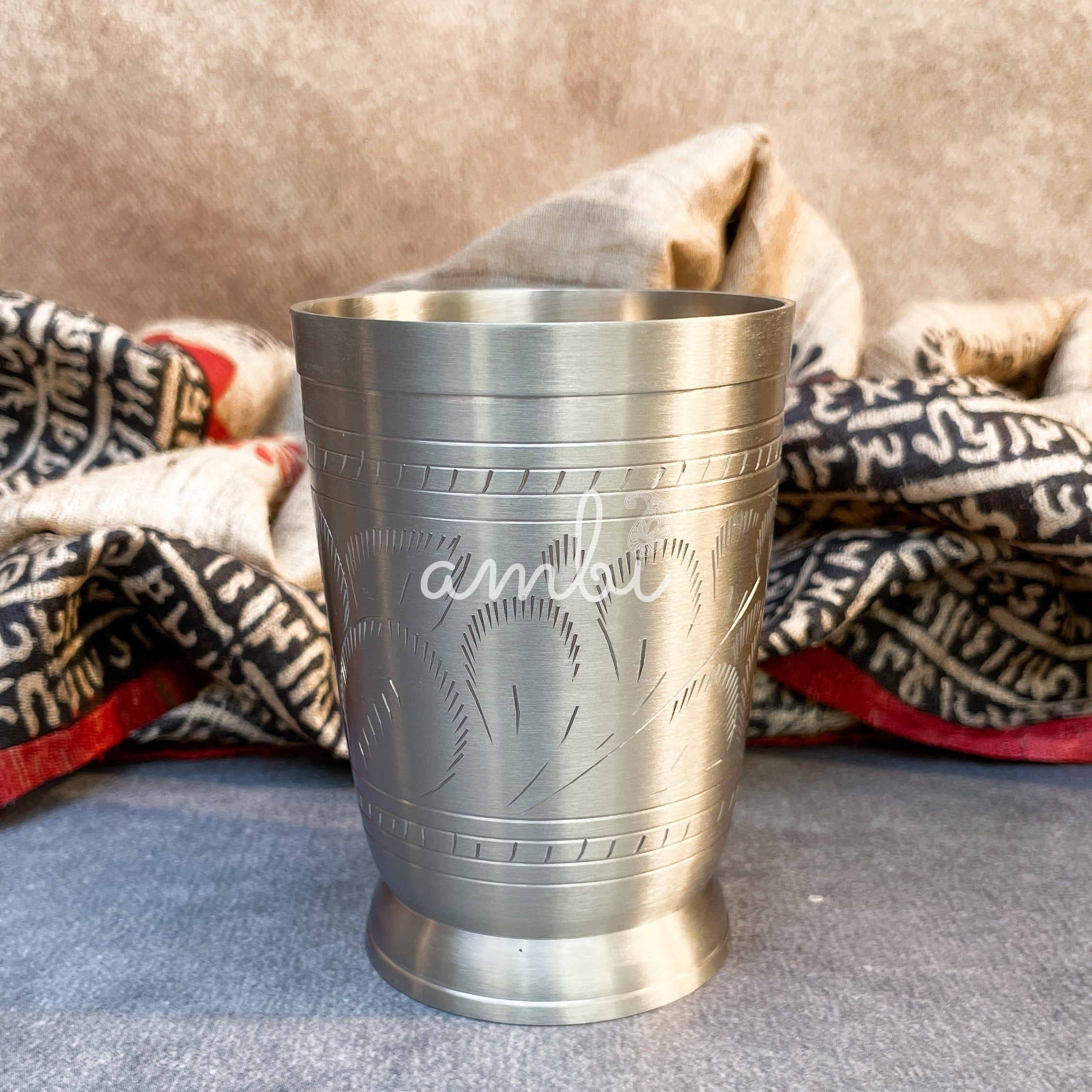 AMBI Royal 100% Pure Lead Free Silver Brass Heritage Etched Tumbler