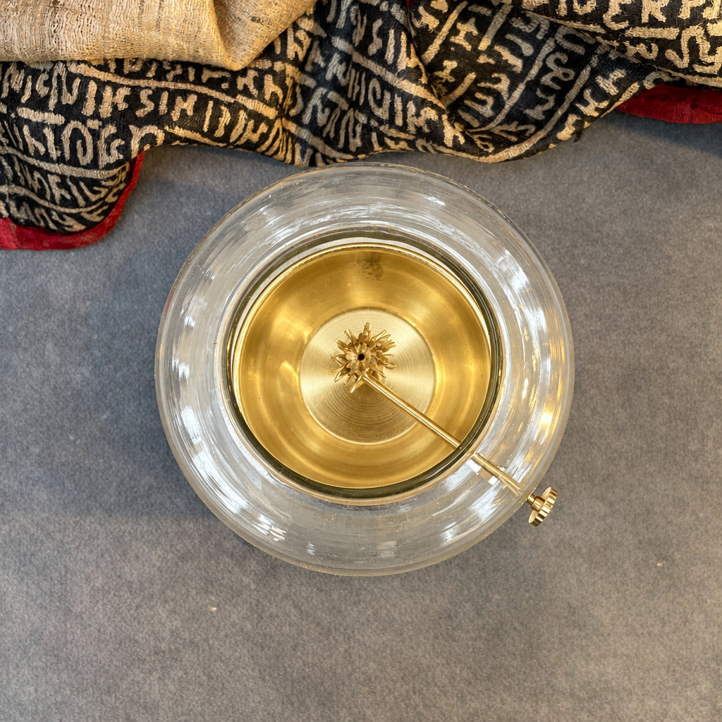 Ambi Silver-Plated Brass Akhand Jyot Diya with Protective Shield | 301g