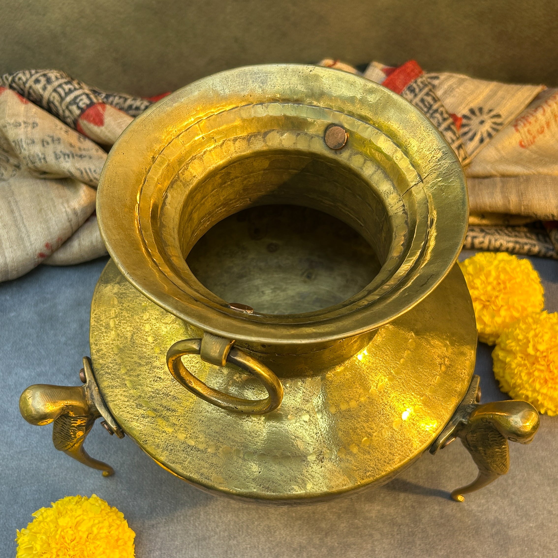 Ambi Hand Crafted Vintage Pure Brass Water Pot with Bird-Form Legs & Ring Handle