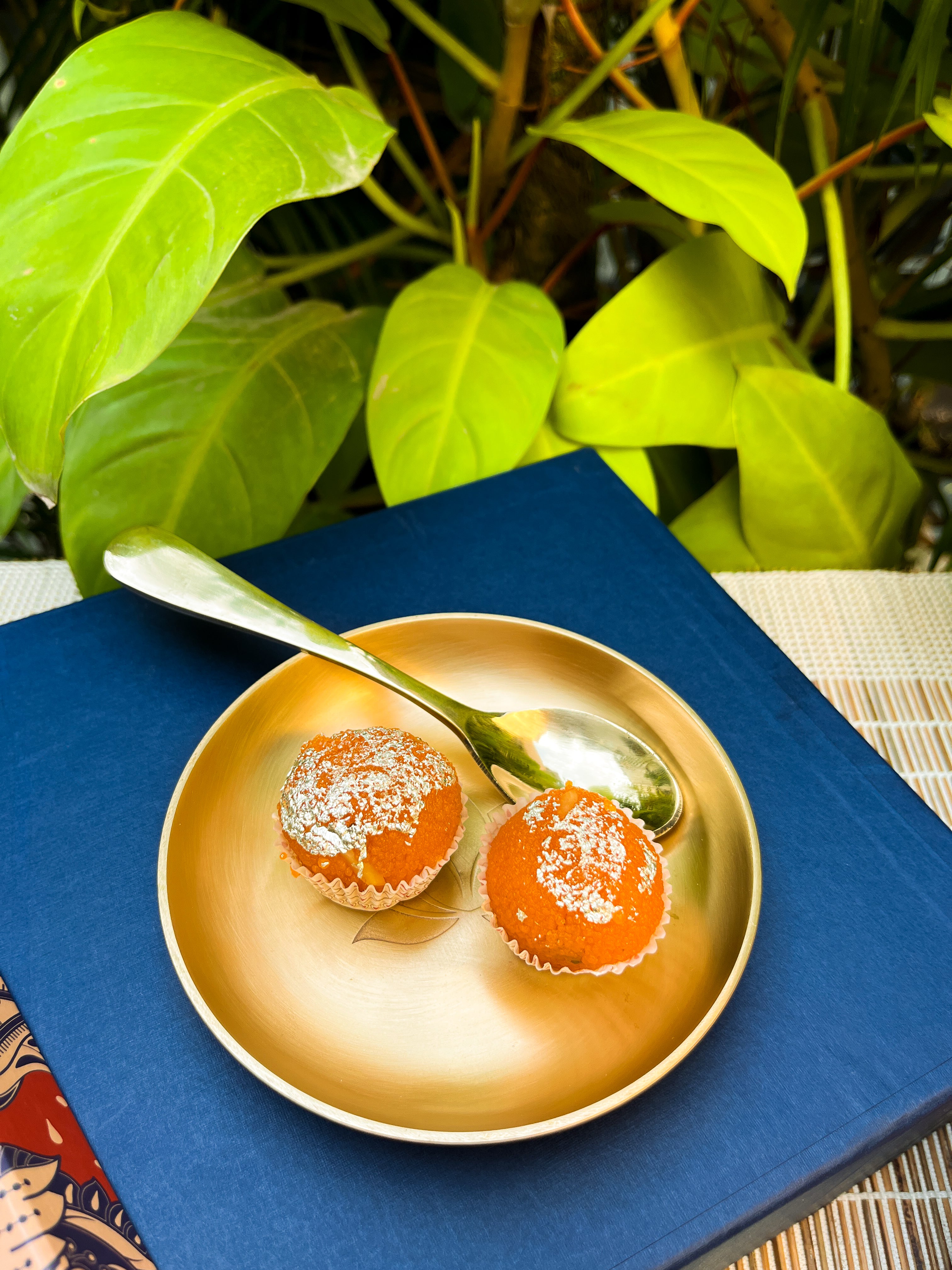 Gift Box - AMBI 100% Pure Lead Free Kansa Lotus Etched Small Plate & Spoon Set of 2/4/8