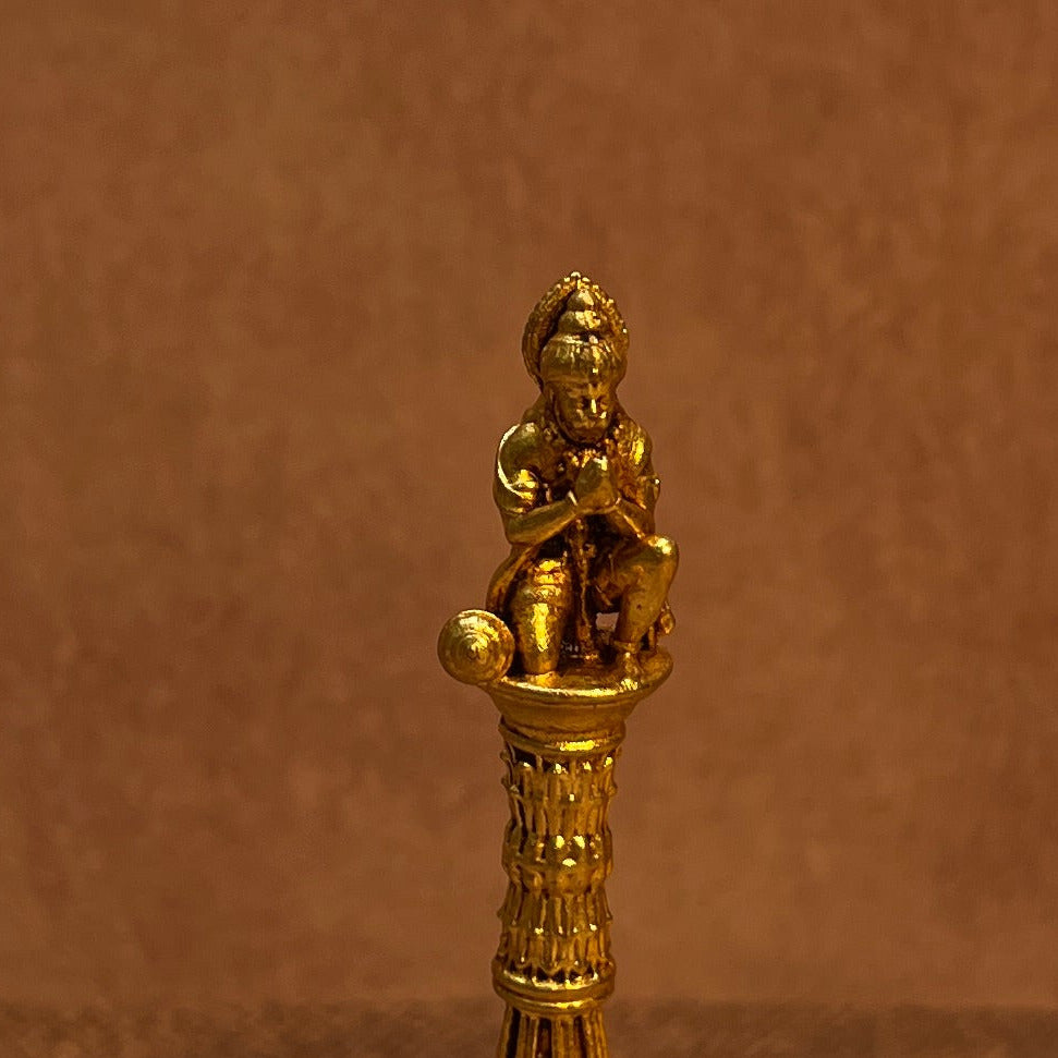 Ambi Pure Brass Hanuman Bell for Pooja & Aarti |Kneeling Hanuman Idol Handle & Gada|