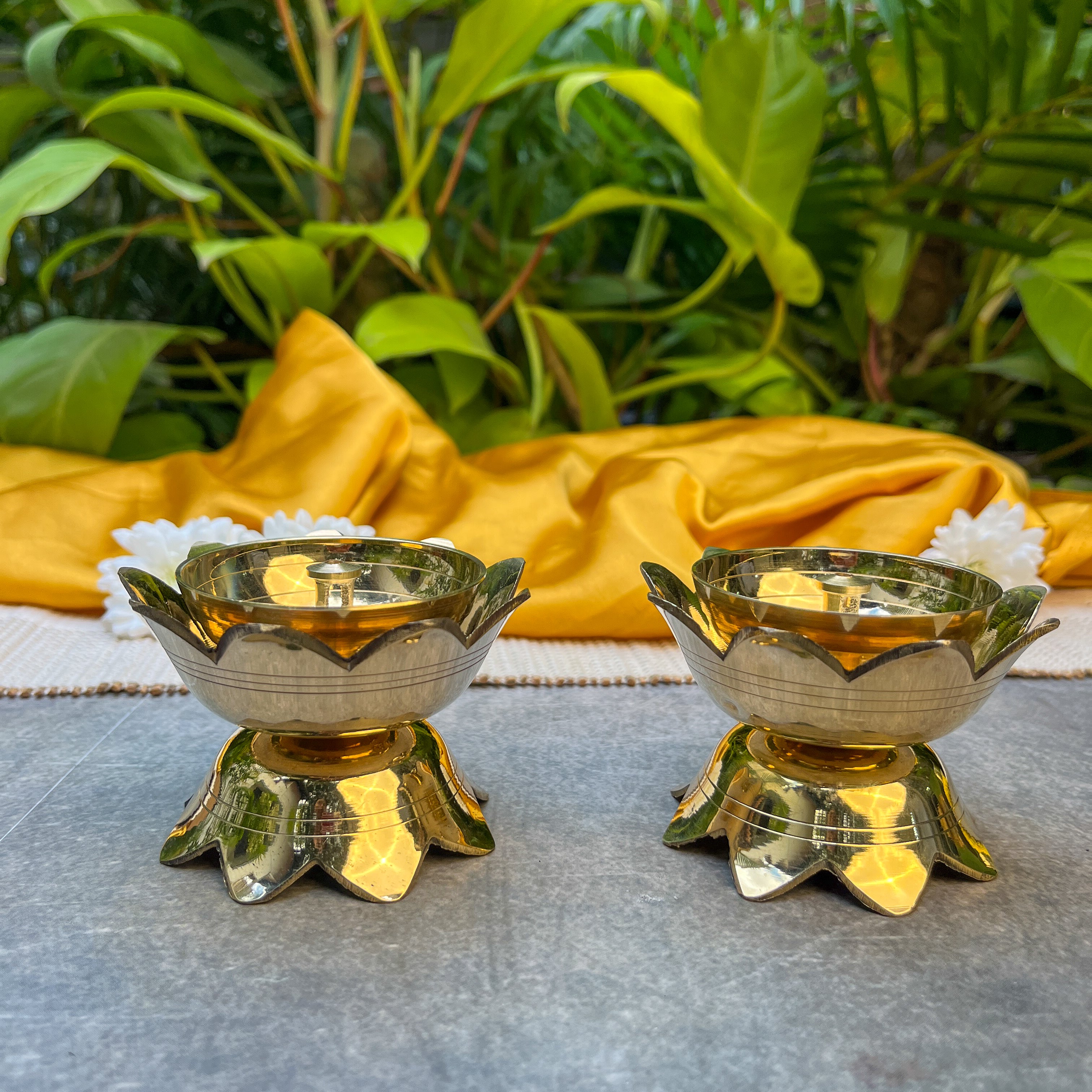 Pure Brass Kamal / Lotus Shaped Diya - Set of 2 - 3.75 Inch Height