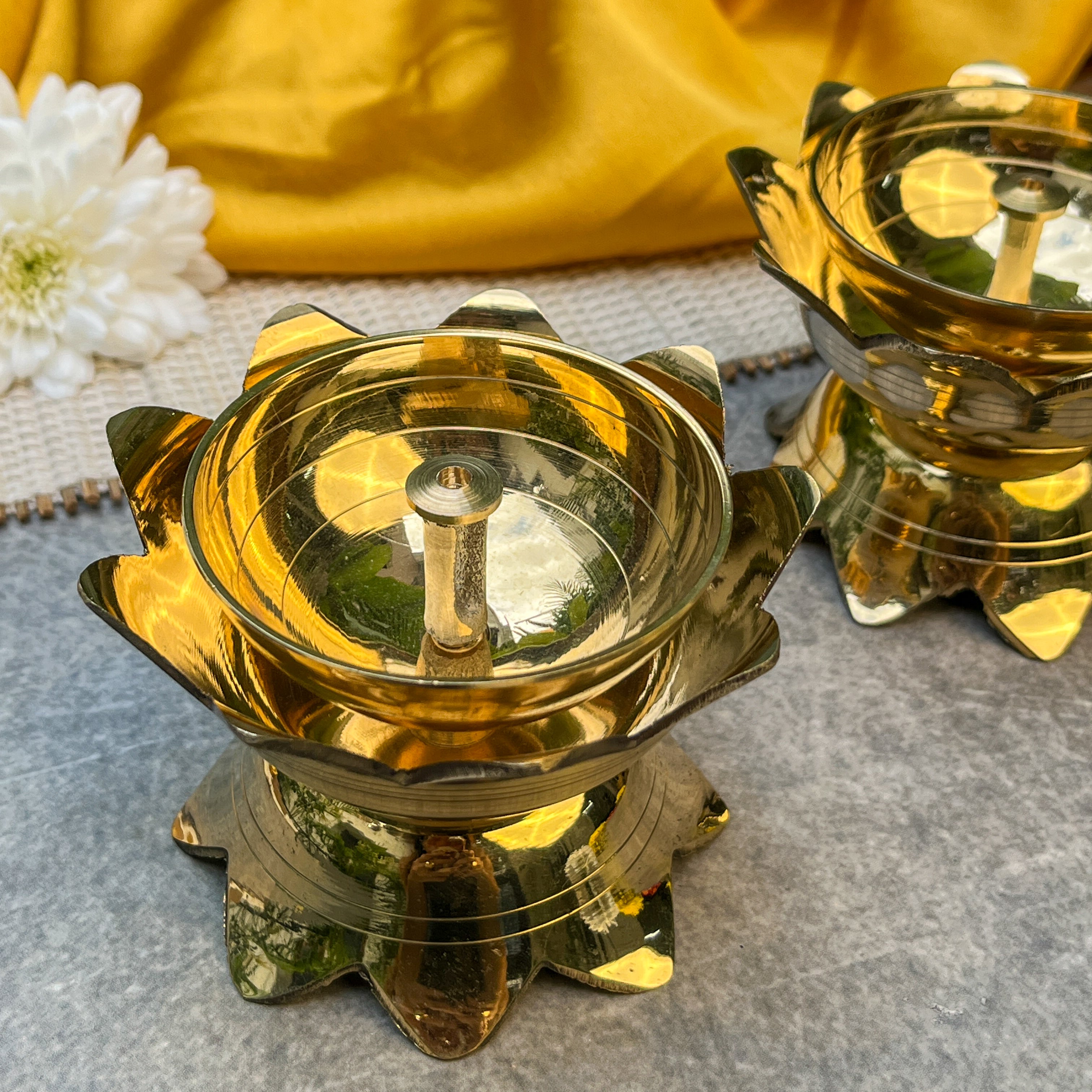 Pure Brass Kamal / Lotus Shaped Diya - Set of 2 - 3.75 Inch Height
