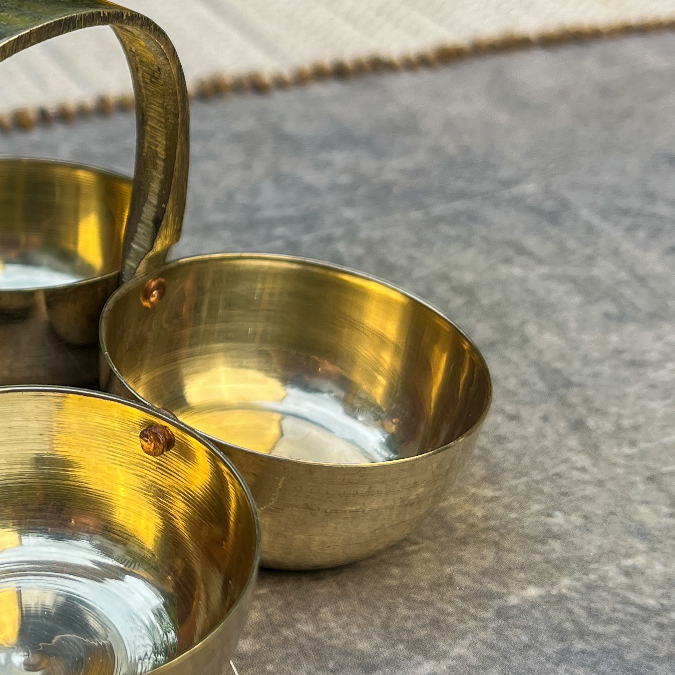 AMBI Brass Chowmukh Chawal, Roli, Haldi, Kumkum Holder for Pooja / Temple - Small