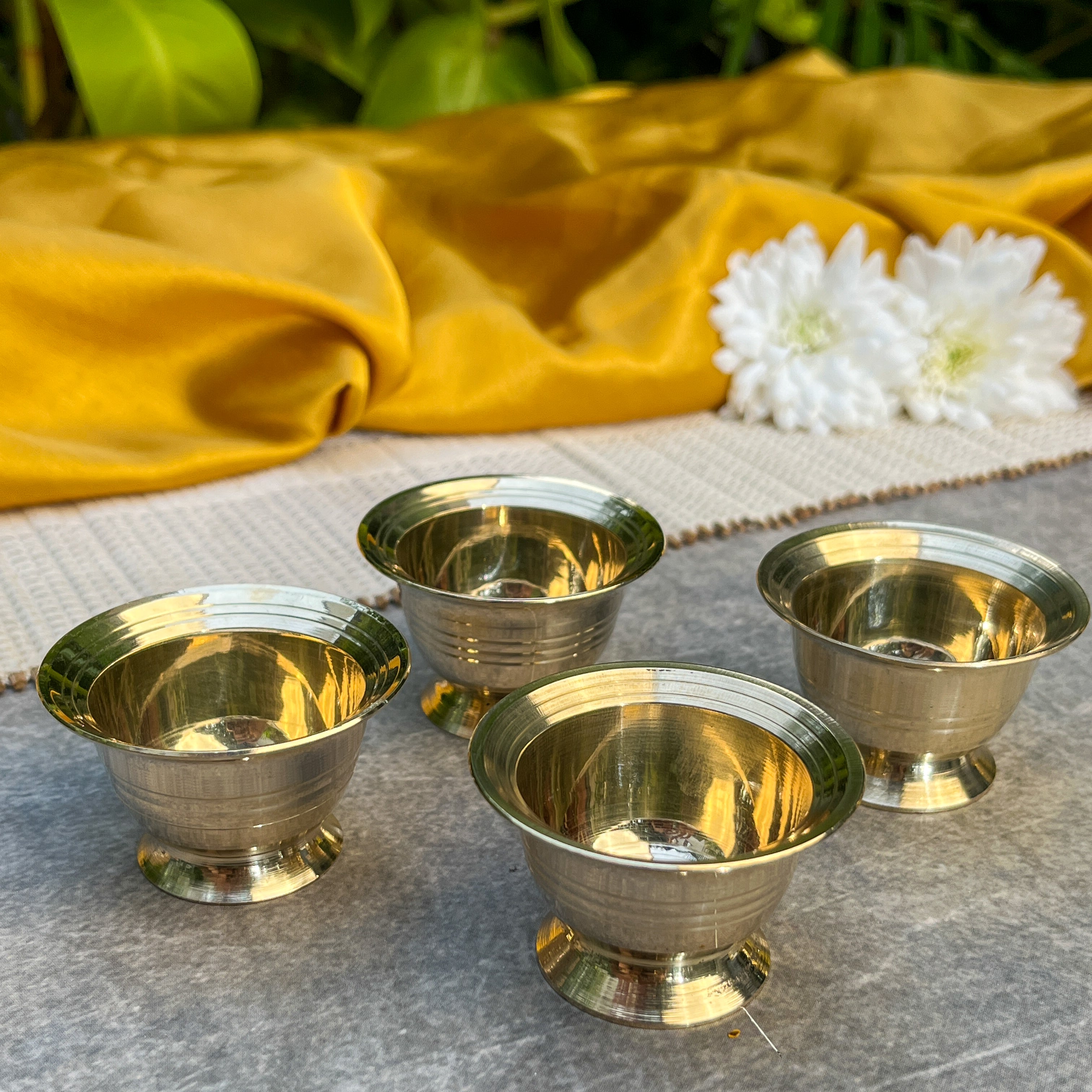 AMBI Pure 100% Brass Small Prasad Katori / Dip Bowl - Set of 4