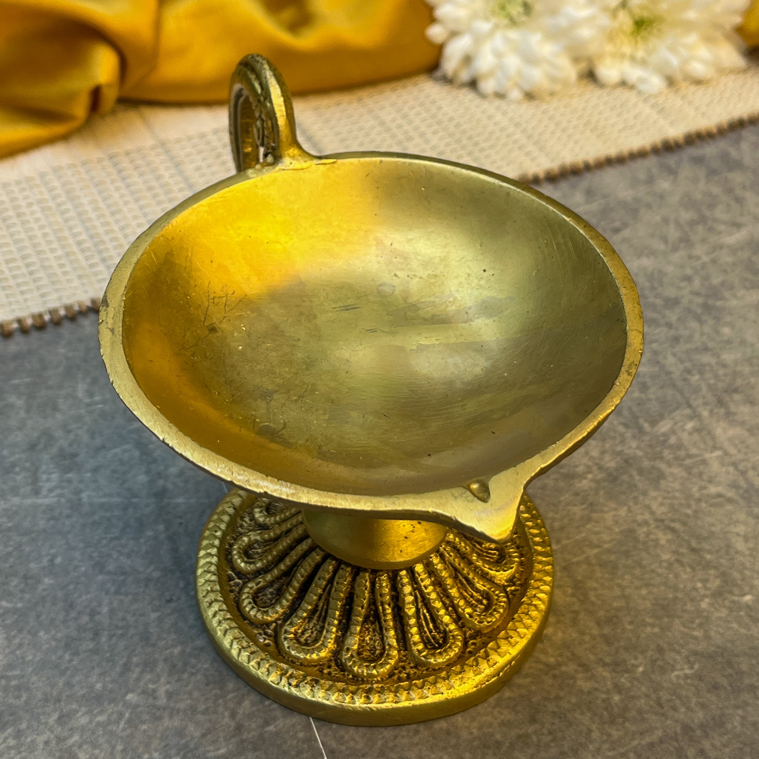 Pure Brass Antique Look Dhoop Puja Aarti Diya with Handle - Heavy Make