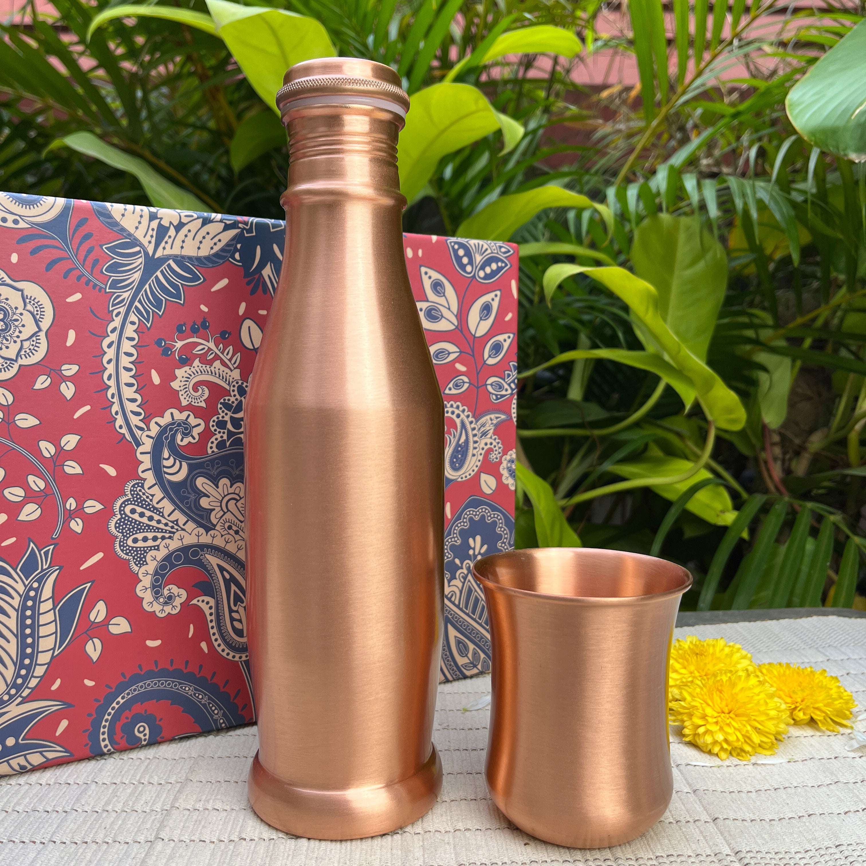 Ambi Pure Copper Bottle & Glass Set with Gift Box – Traditional Elegance (1 Bottle + 1 Glasses)