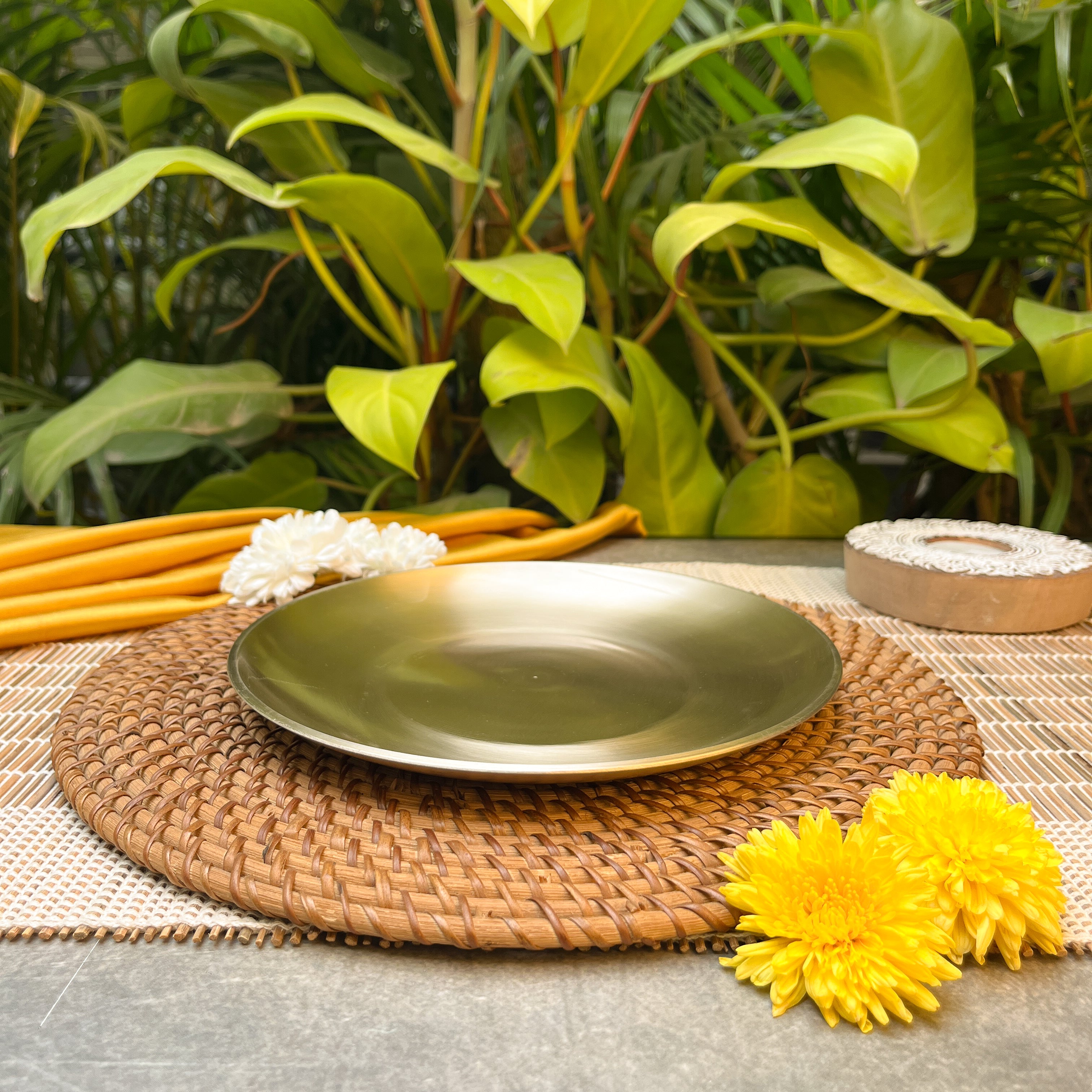 AMBI 100% Pure Lead Free Kansa Pasta Plate / Thali / Pooja Plate / Kids Plate - 8 inches