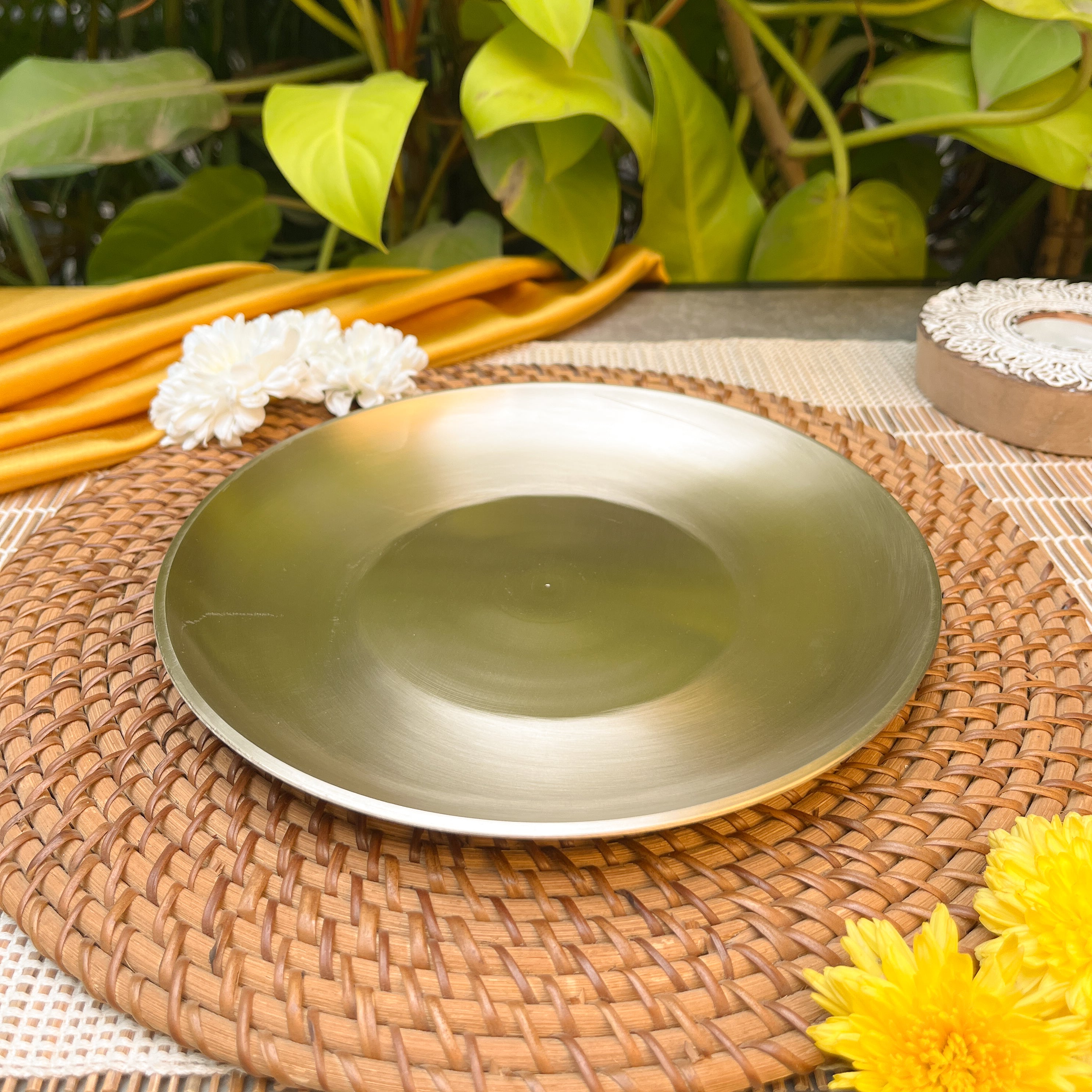 AMBI 100% Pure Lead Free Kansa Pasta Plate / Thali / Pooja Plate / Kids Plate - 8 inches