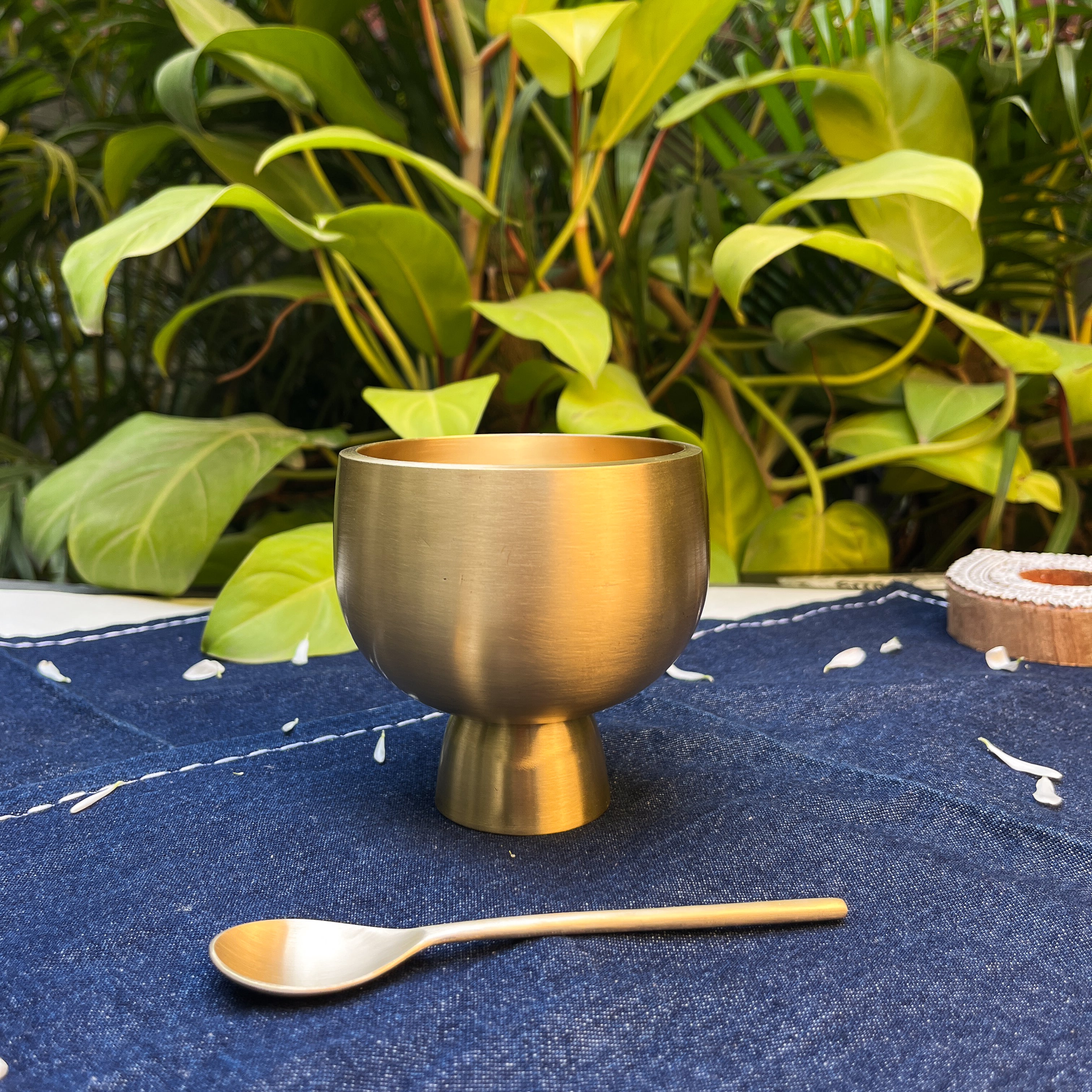 AMBI 100% Pure Lead Free Brass Dessert/Icecream Bowl & Matching Brass Spoon