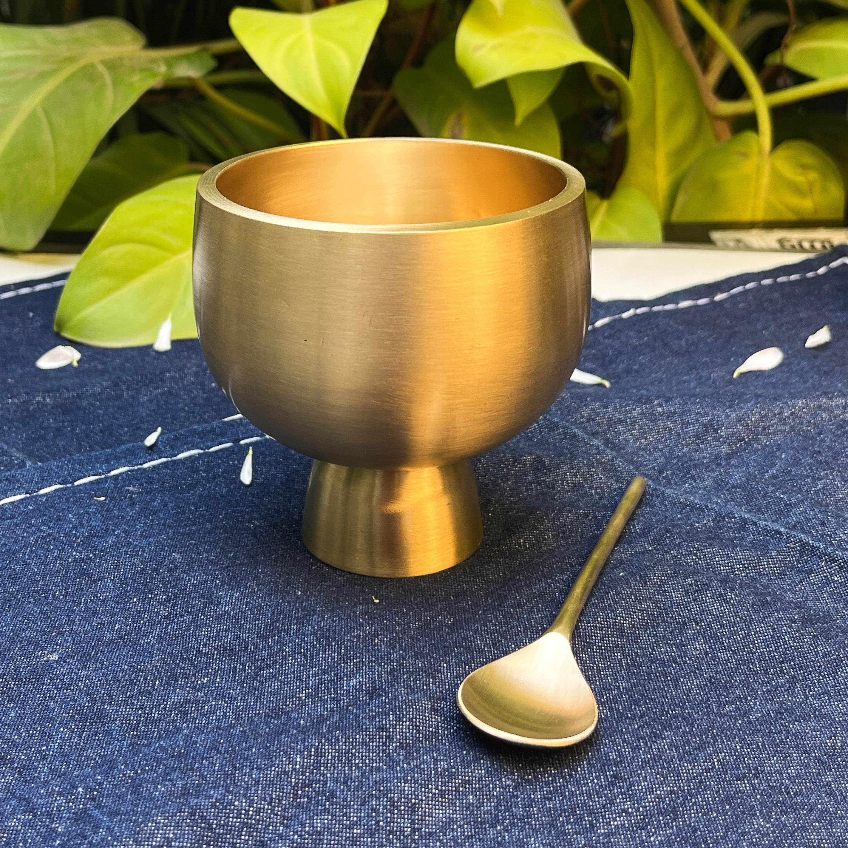 AMBI 100% Pure Lead Free Brass Dessert/Icecream Bowl & Matching Brass Spoon