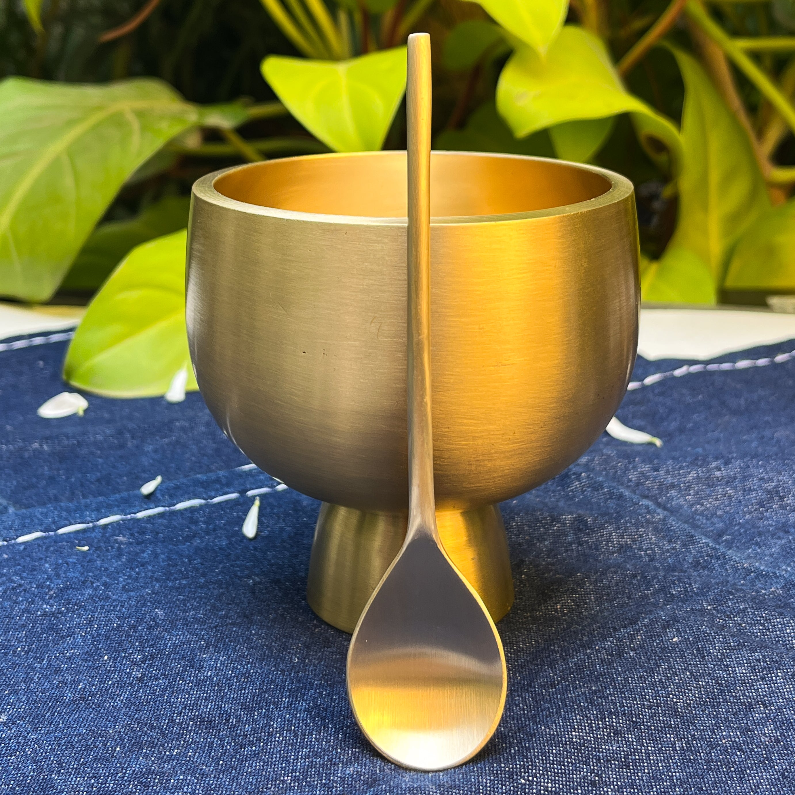 AMBI 100% Pure Lead Free Brass Dessert/Icecream Bowl & Matching Brass Spoon