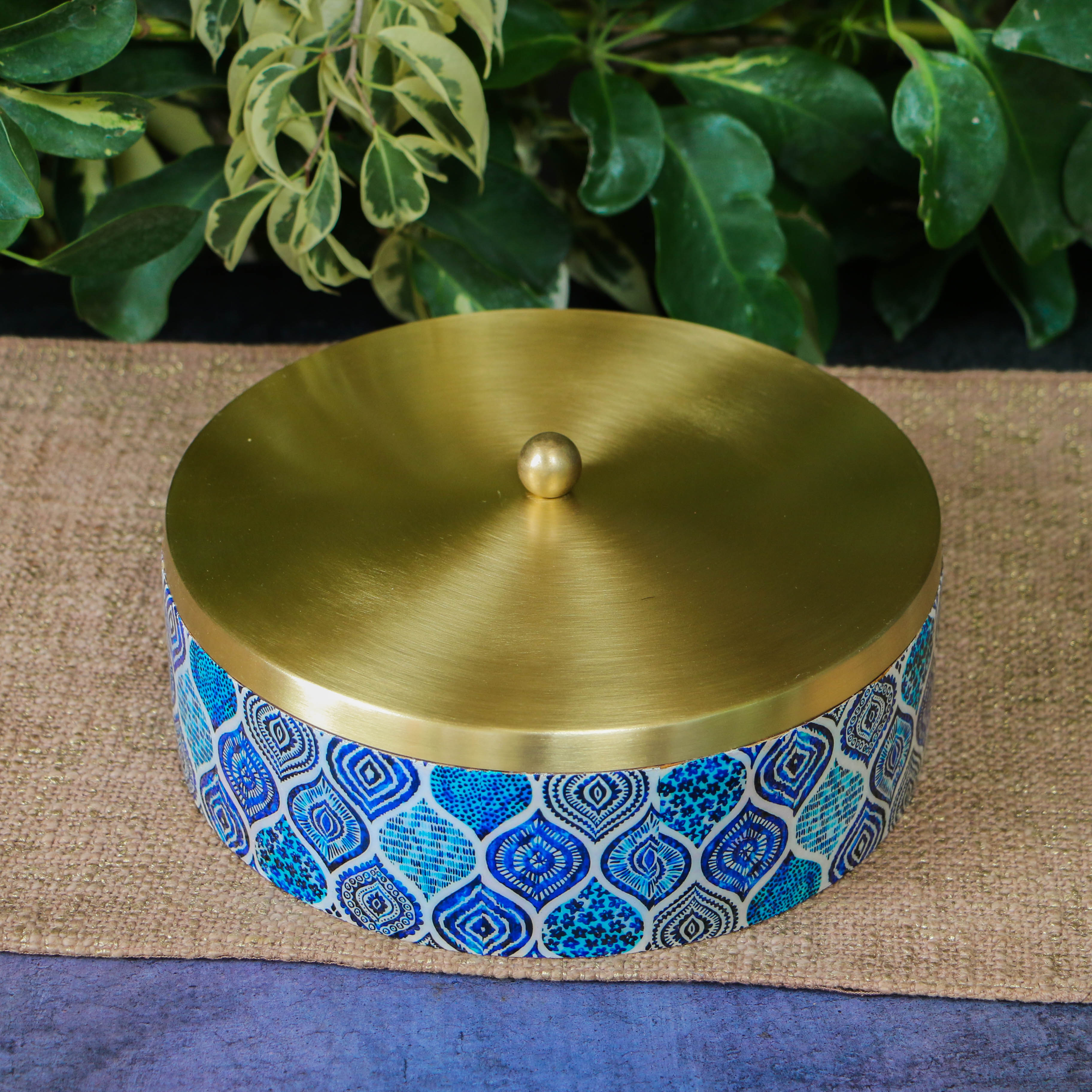 Blue Mosaic Patterned Chapati / Roti Box - 9.5 inches diameter