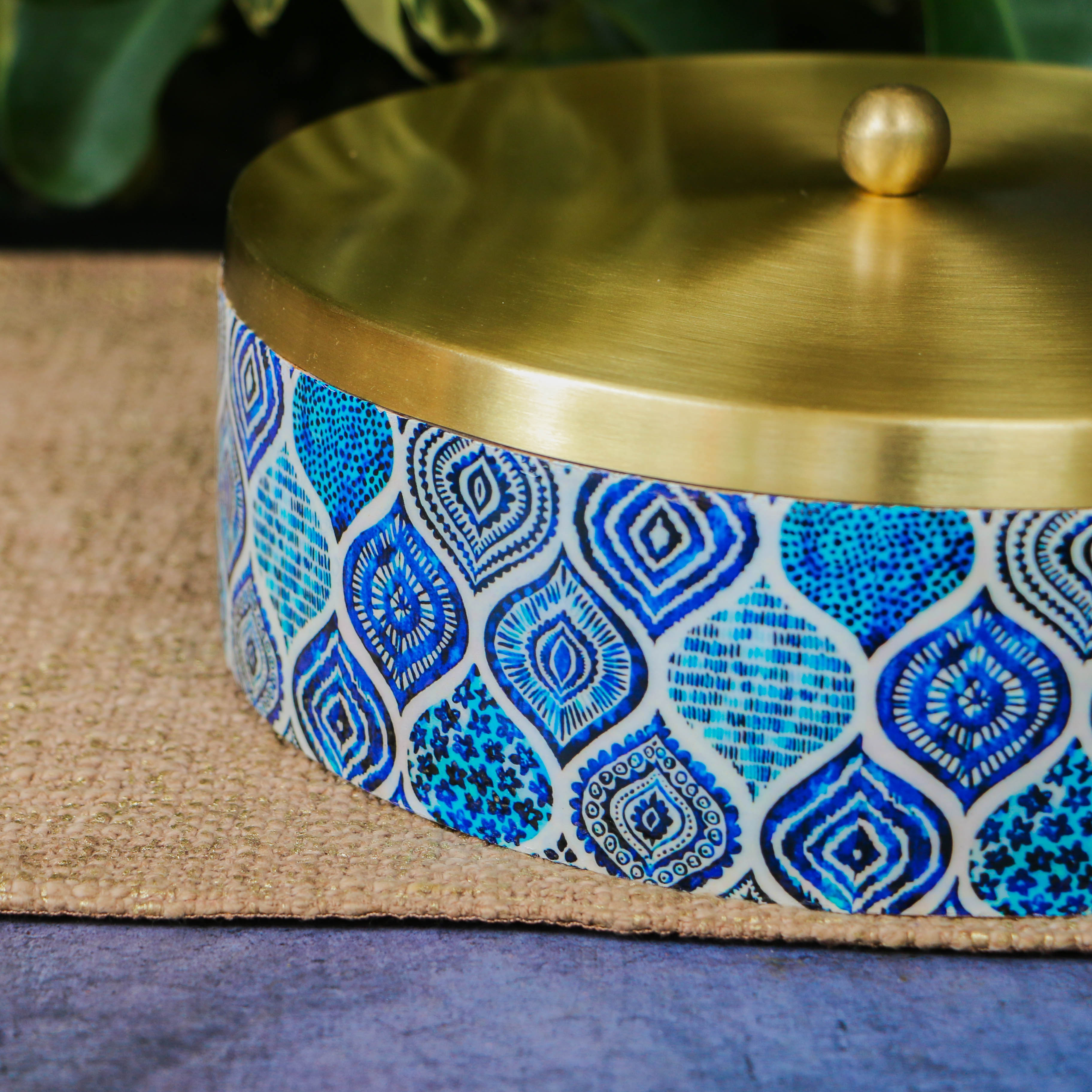 Blue Mosaic Patterned Chapati / Roti Box - 9.5 inches diameter