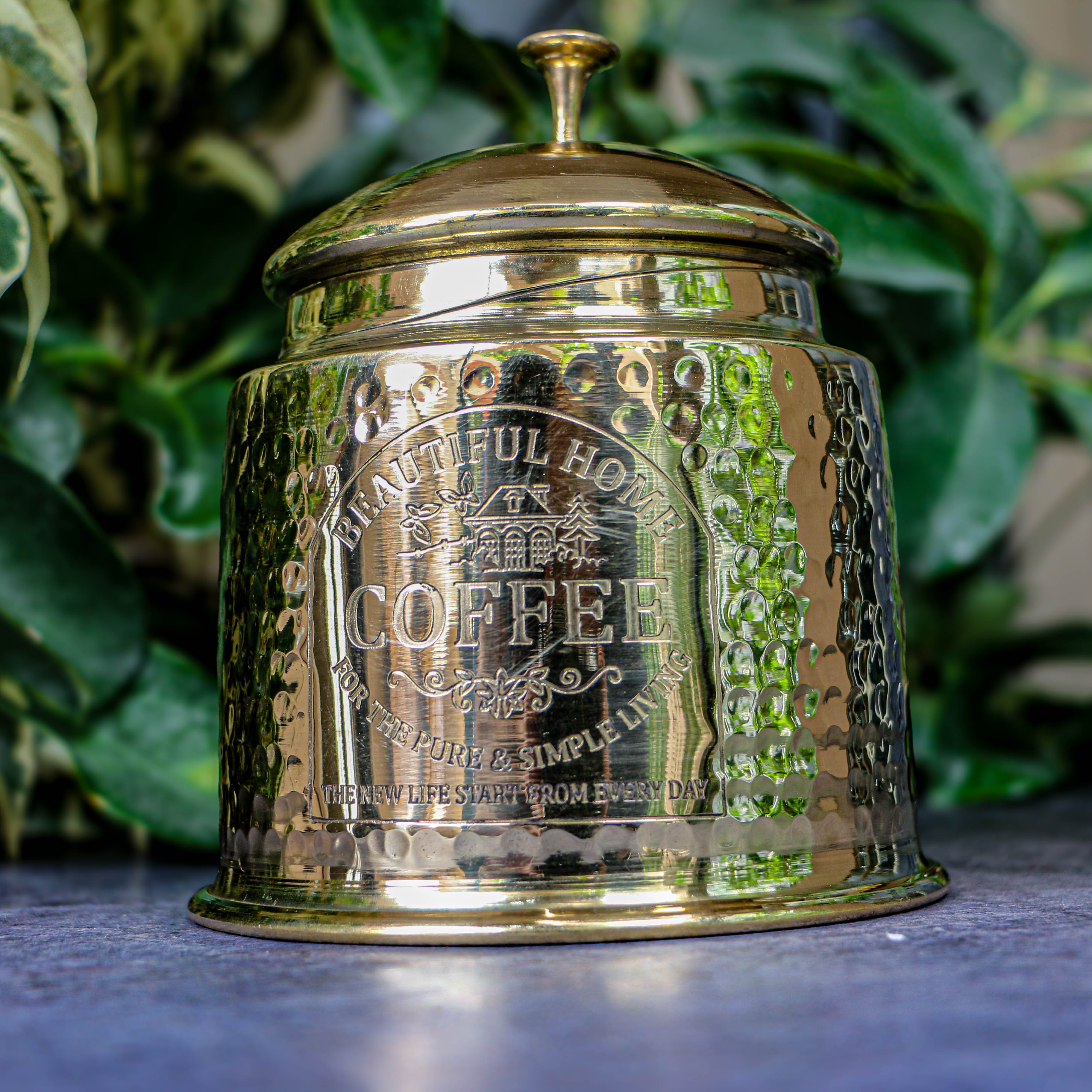 100% Pure Brass Hammered Coffee Dabba/ Storage Container