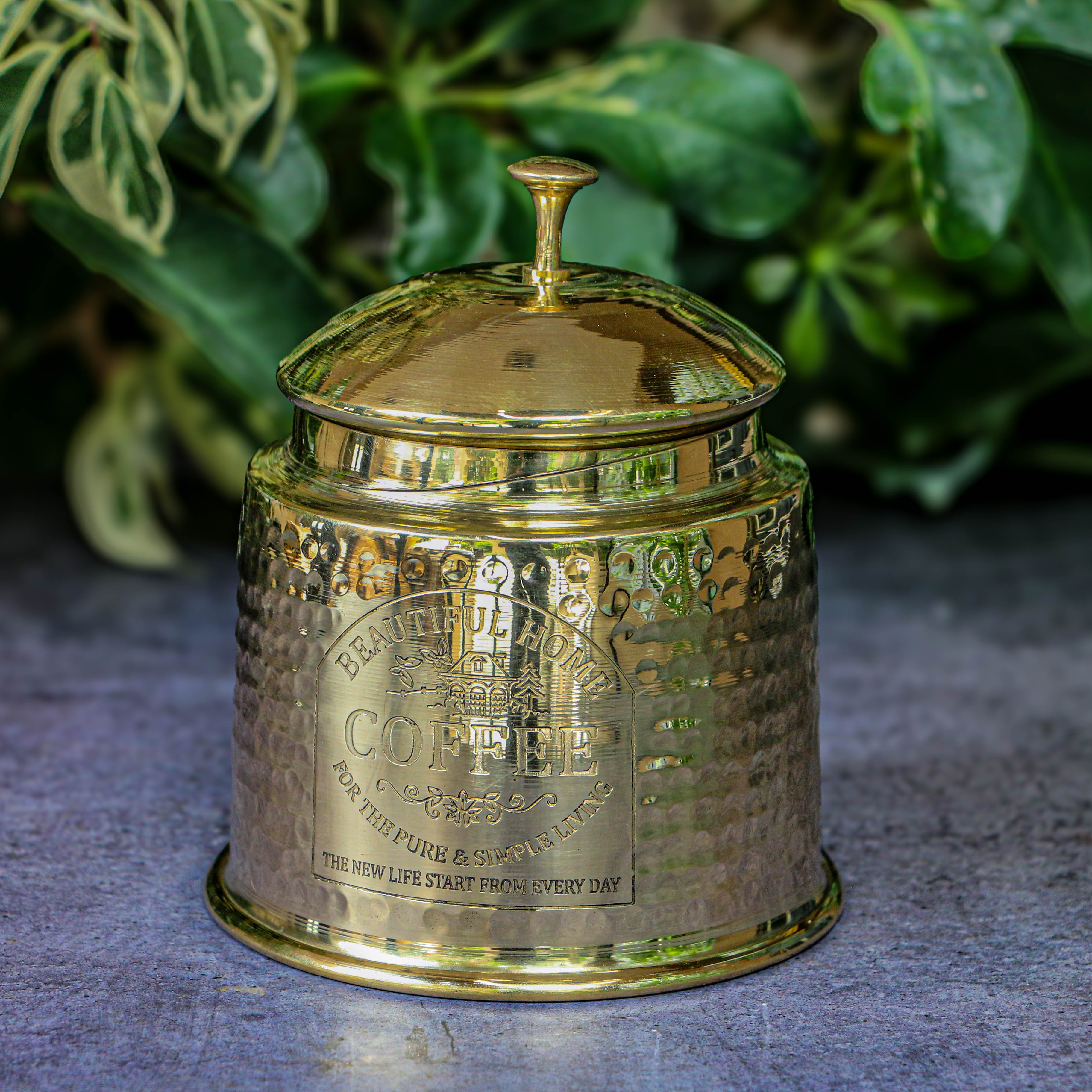 100% Pure Brass Hammered Coffee Dabba/ Storage Container