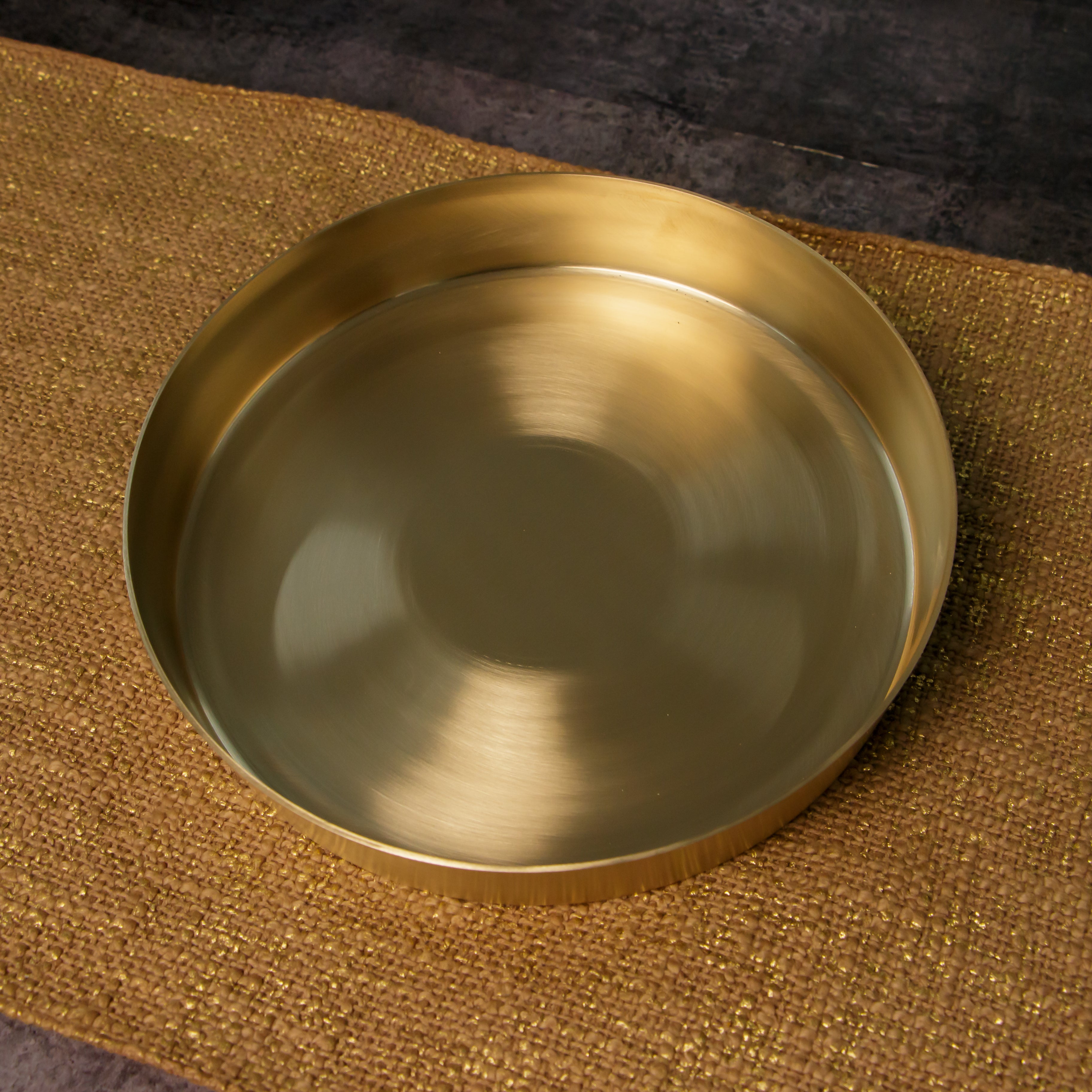 AMBI 100% Pure Kansa Thali with High Edge  / Pooja Plate - 8 inches 450gm