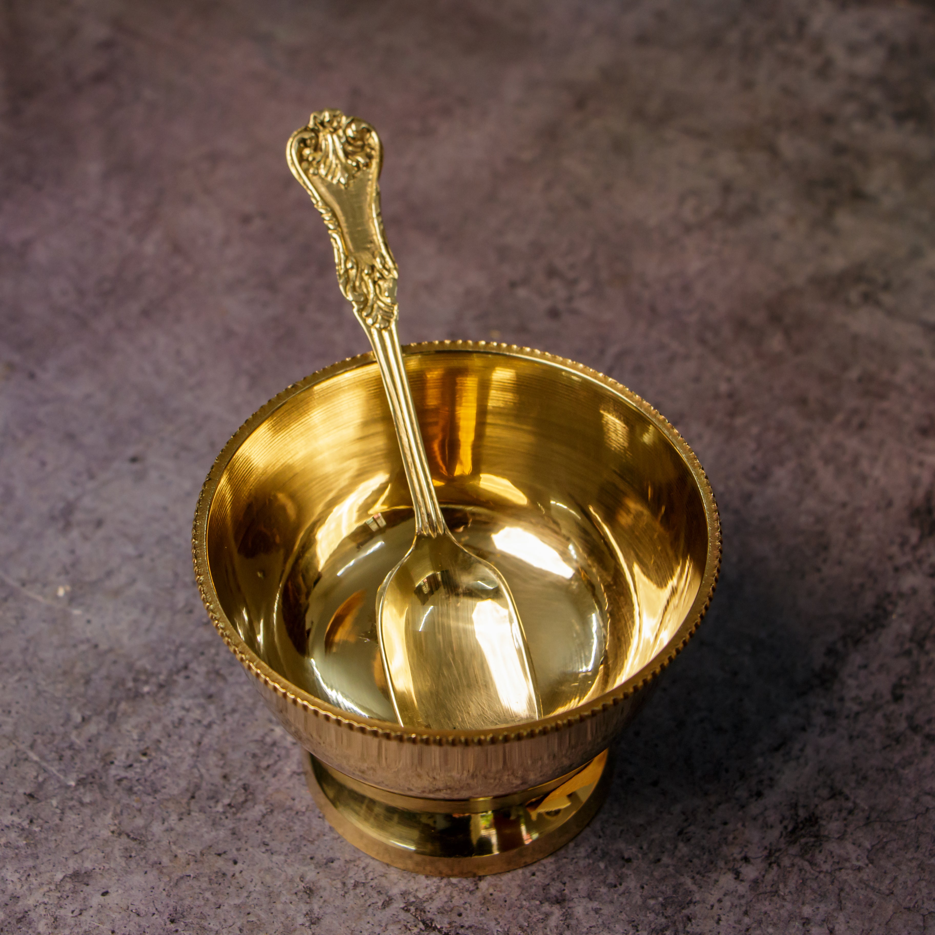 Ambi Pure Brass Dessert/ Icecream Bowl Set of 4 (with spoons)