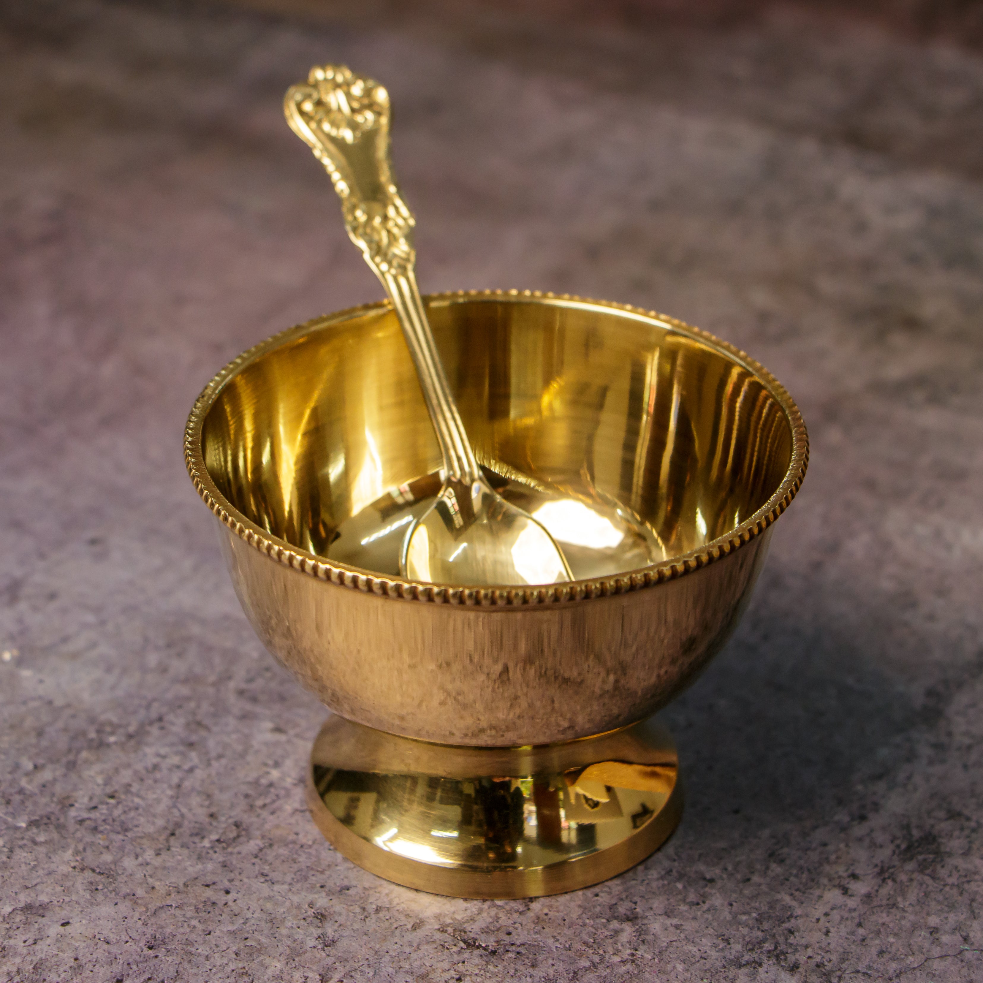 Ambi Pure Brass Dessert/ Icecream Bowl Set of 4 (with spoons)