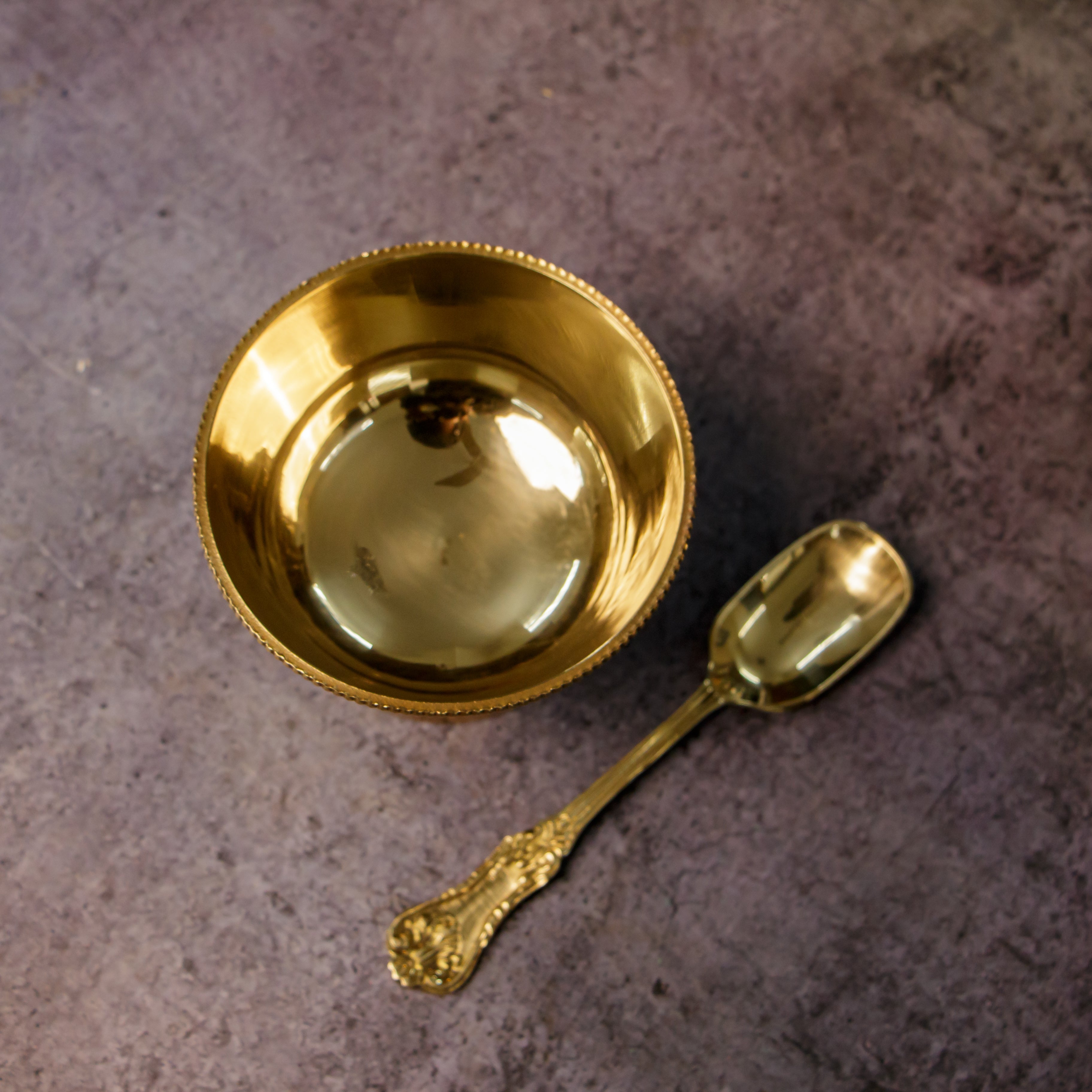 Ambi Pure Brass Dessert/ Icecream Bowl Set of 4 (with spoons)