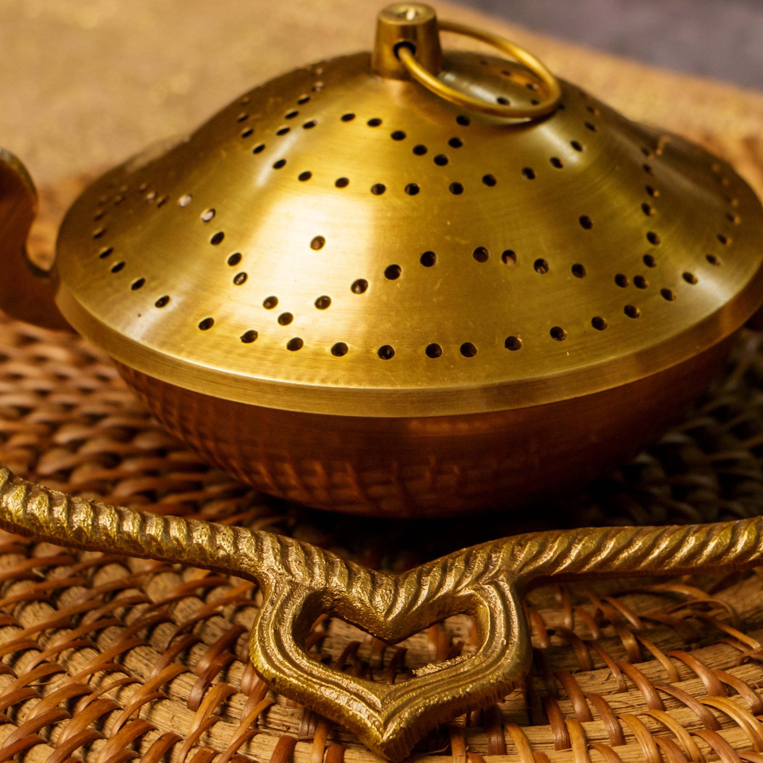 Ambi Pure Brass Dhuni Loban Sambrani Incense Burner Round with Handle