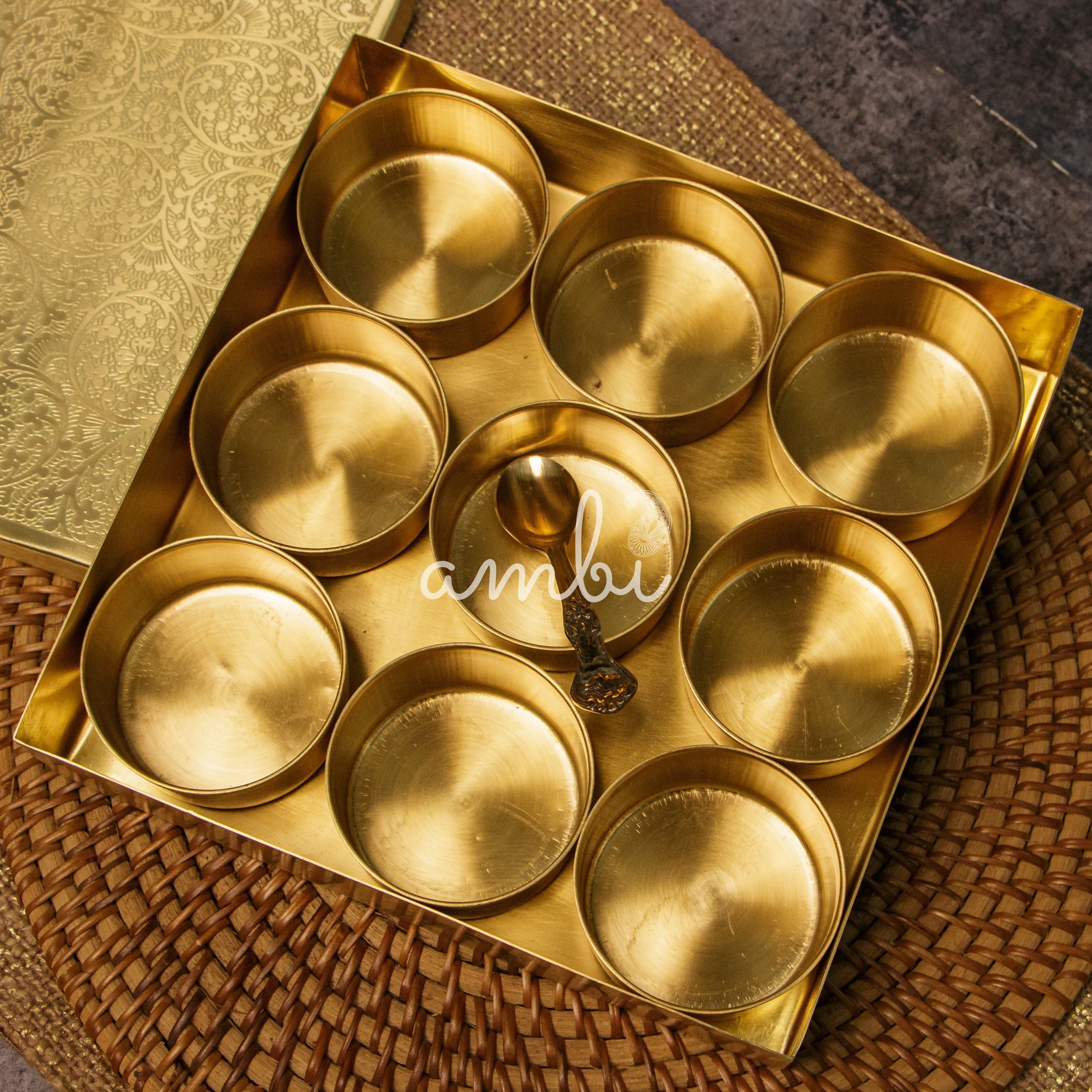 Ambi Pure Brass Finely Etched  9 Container Square Spice Box