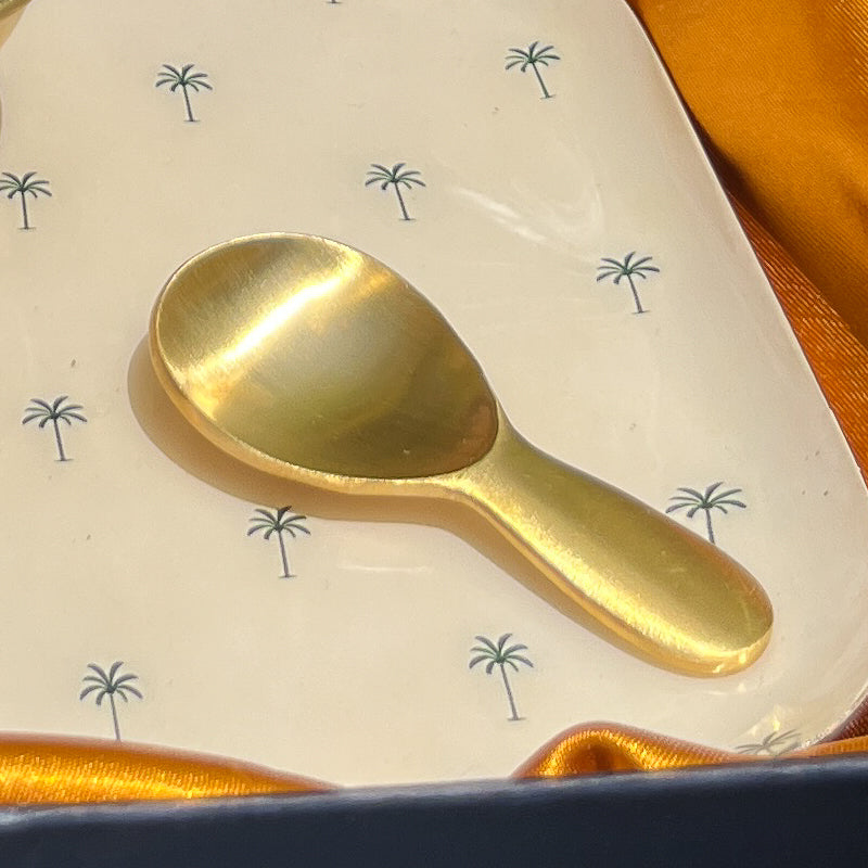 Ambi Pure Brass Dessert Platter with Bowl and Spoon | Premium Gift Set