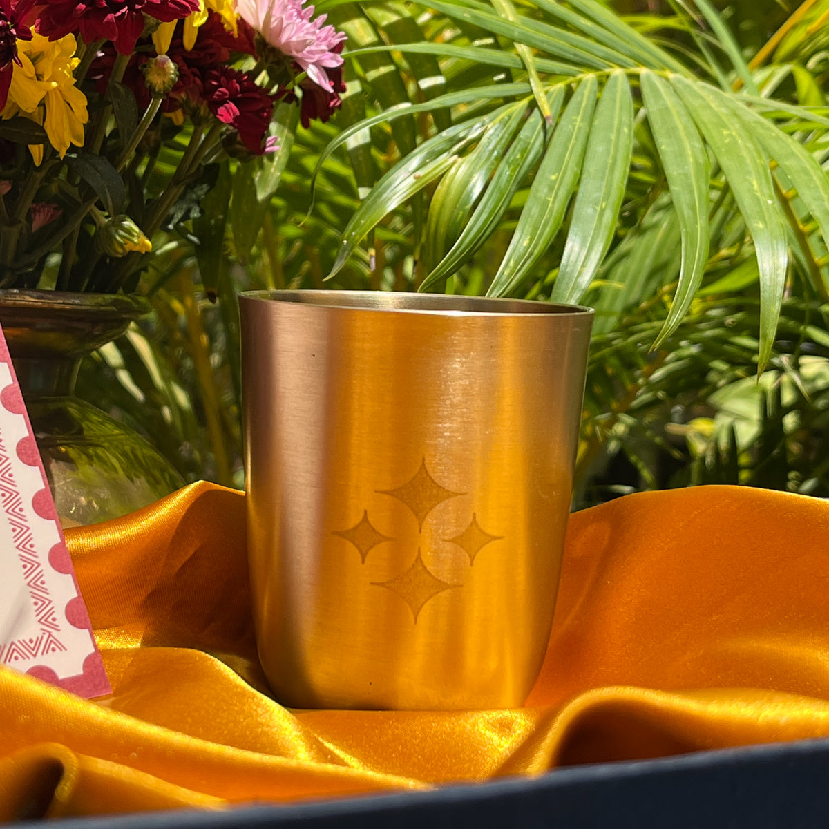 Ambi Hand-Etched Pure Kansa Drinking Glasses Gift Set | Traditional Tumbler Set of 2