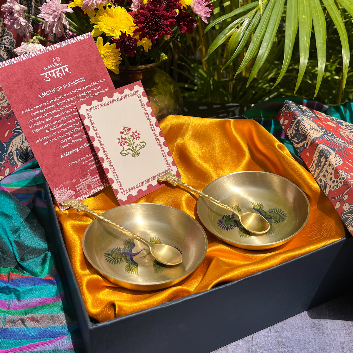 Kansa Dessert Plate & Elephant Spoon Set of 2 | Pattachitra Art | Premium Gift Box