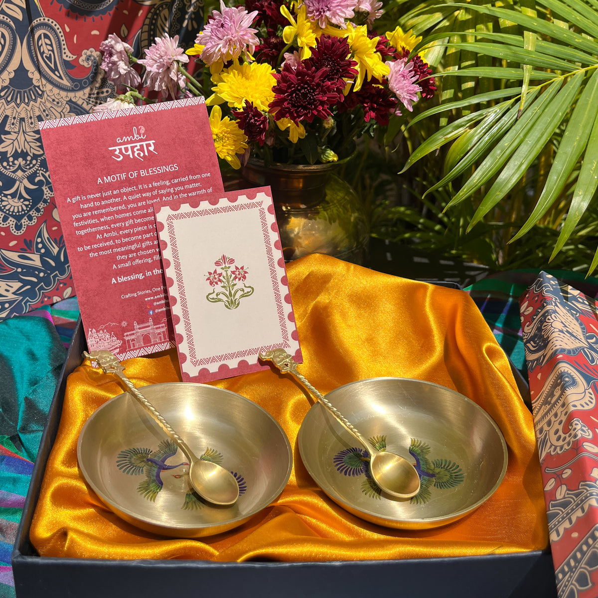 Kansa Dessert Plate & Elephant Spoon Set of 2 | Pattachitra Art | Premium Gift Box