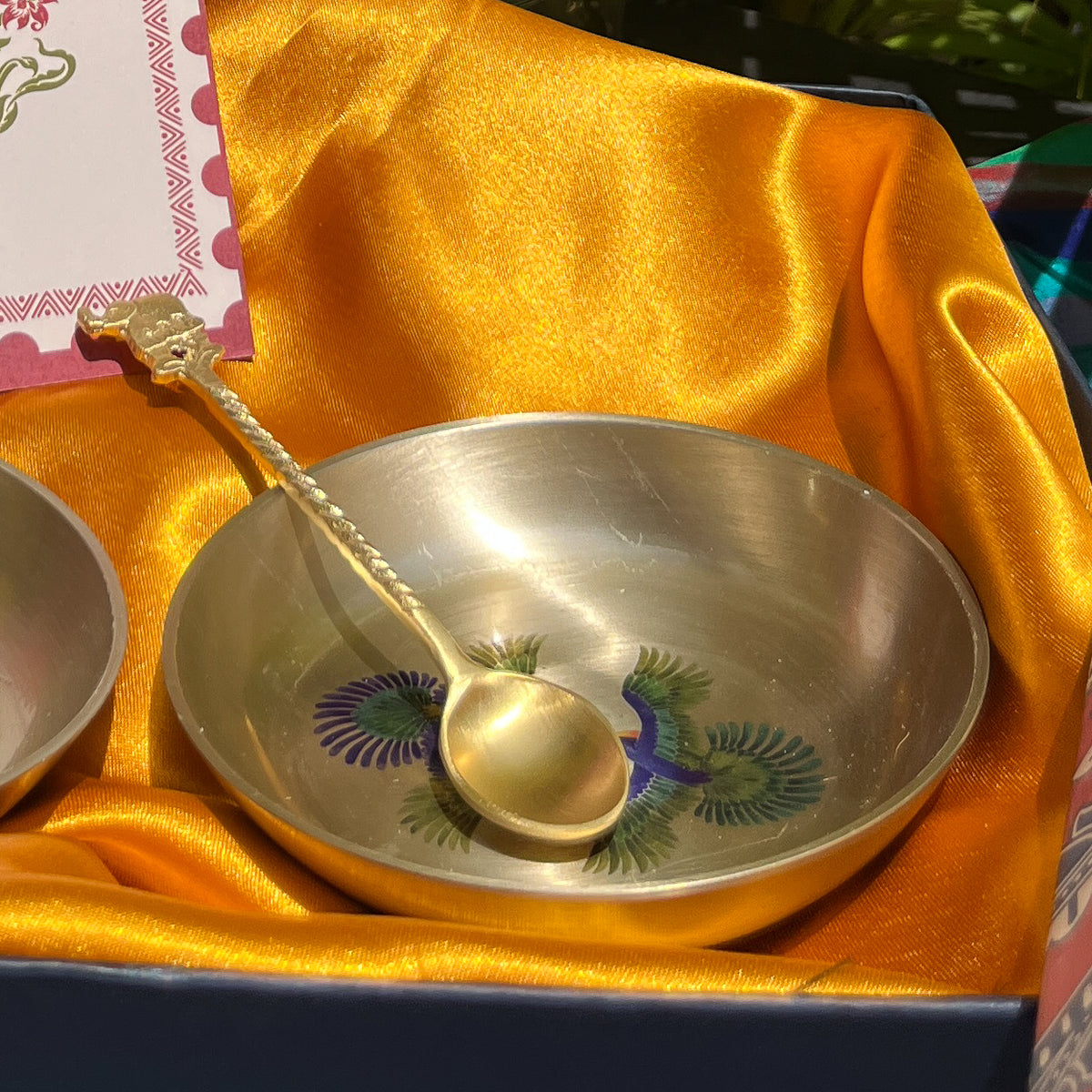 Kansa Dessert Plate & Elephant Spoon Set of 2 | Pattachitra Art | Premium Gift Box