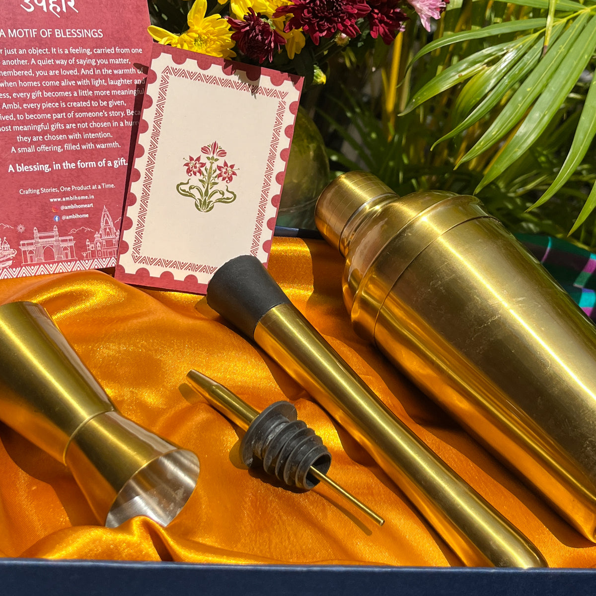Ambi Brass Cocktail Shaker Gift Set | Premium Bartender Kit of 4