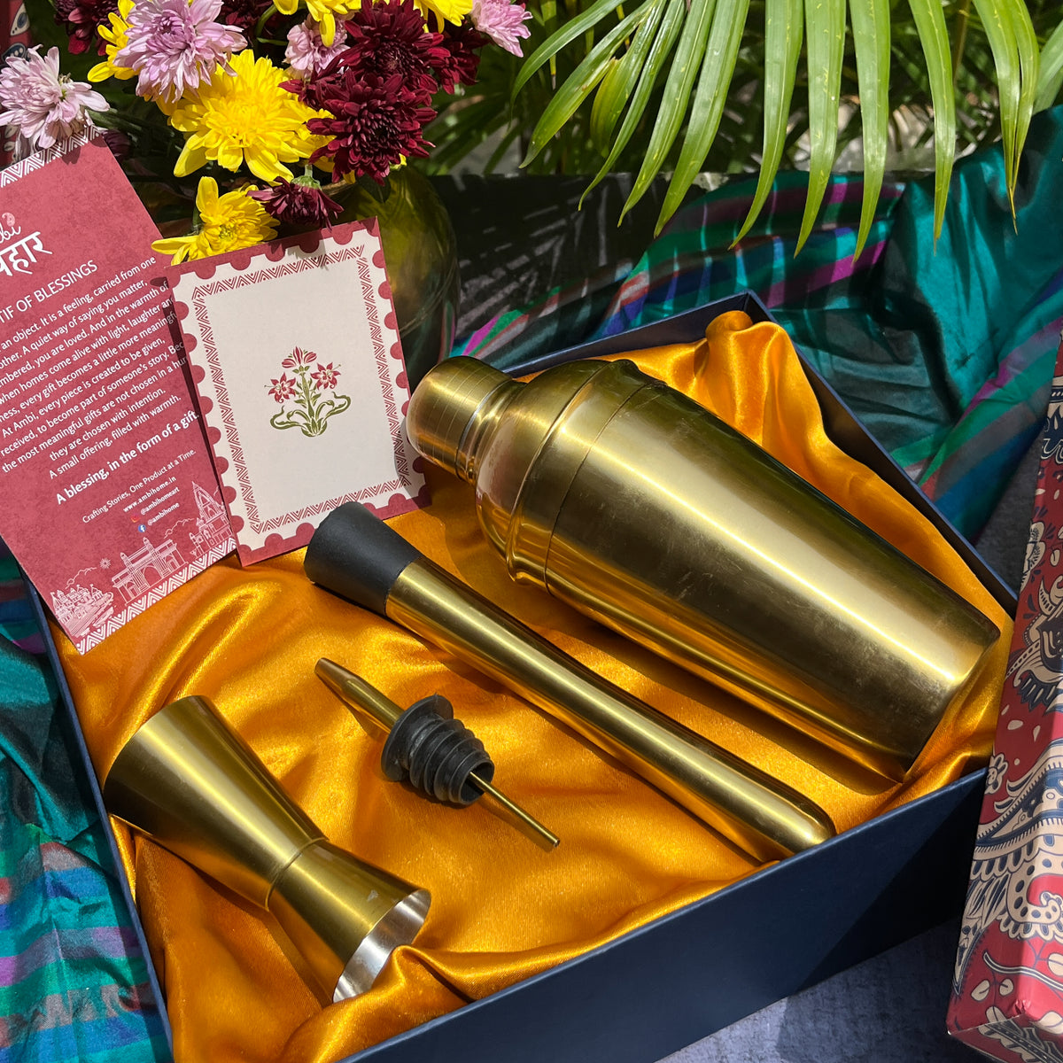 Ambi Brass Cocktail Shaker Gift Set | Premium Bartender Kit of 4