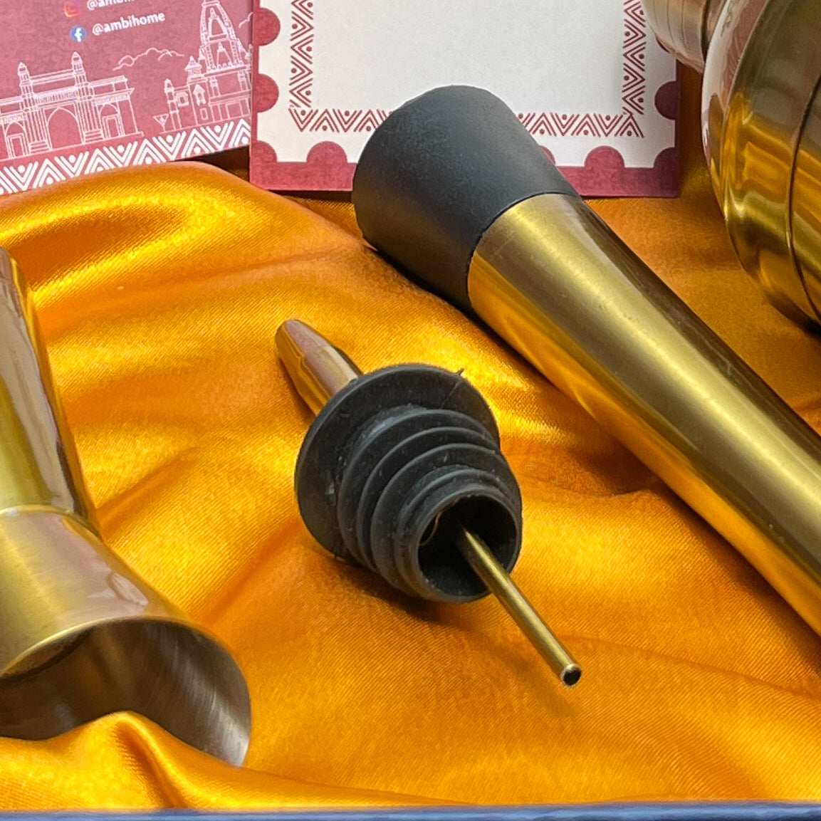 Ambi Brass Cocktail Shaker Gift Set | Premium Bartender Kit of 4