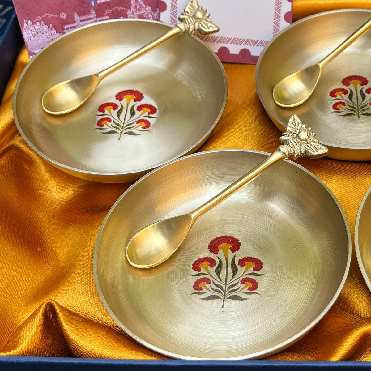 Ambi Kansa Dessert Plate and Spoon Gift Box - Set of 4