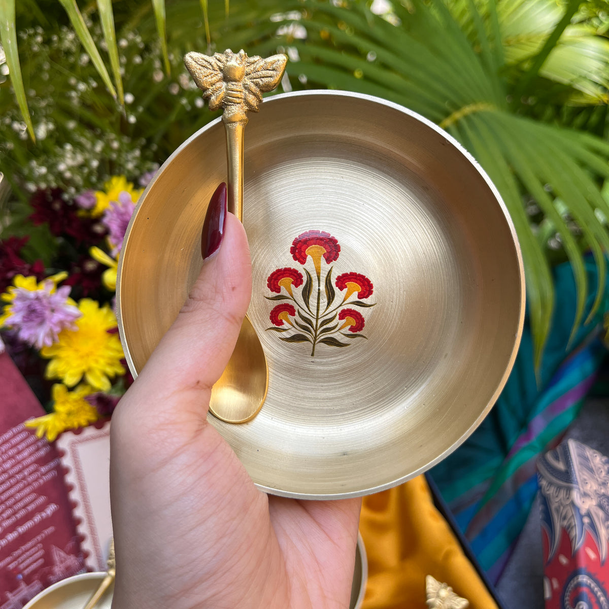 Ambi Kansa Dessert Plate and Spoon Gift Box - Set of 4