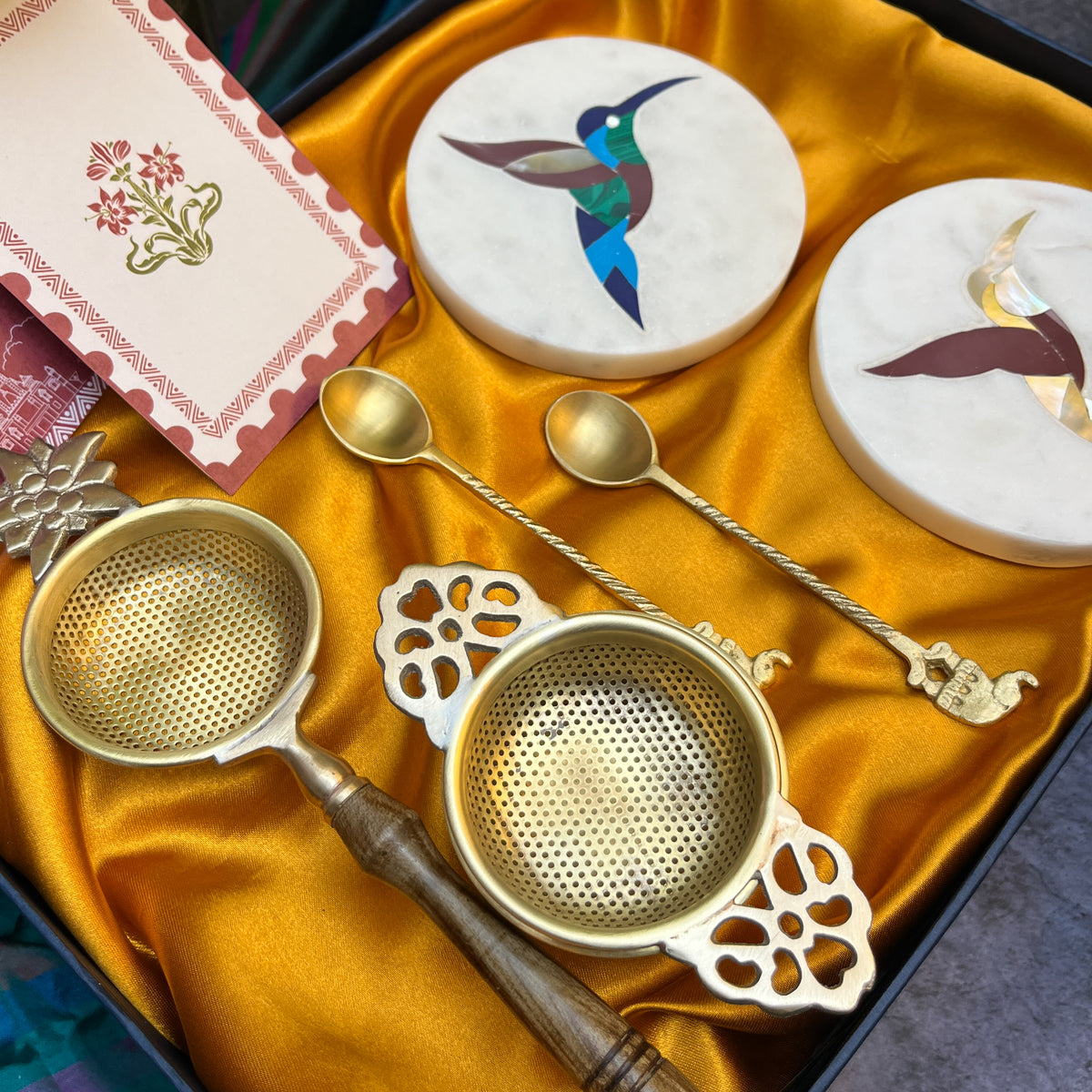 Ambi Luxury Brass Tea Set Gift Box — Handcrafted Tea Service for Gifting