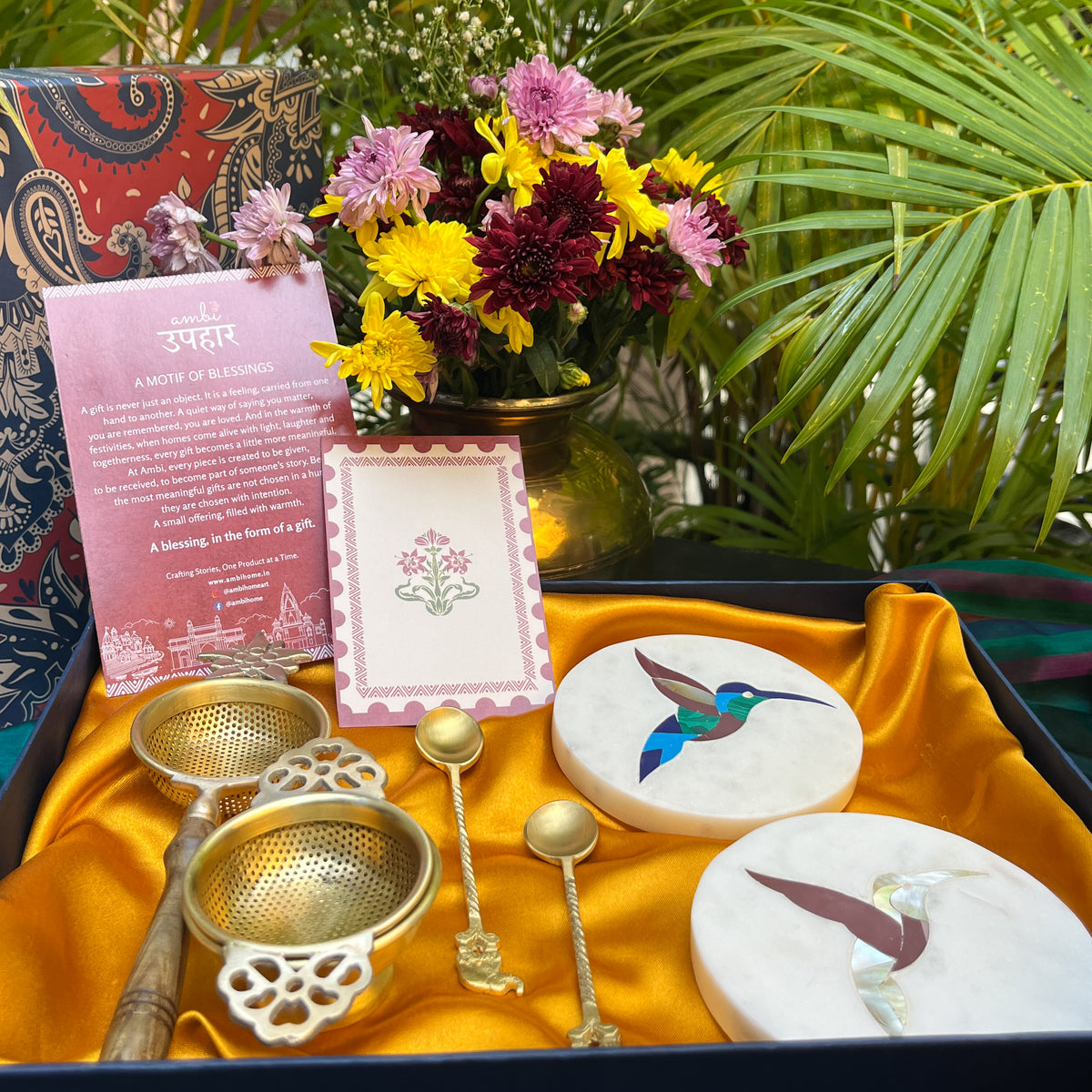 Ambi Luxury Brass Tea Set Gift Box — Handcrafted Tea Service for Gifting